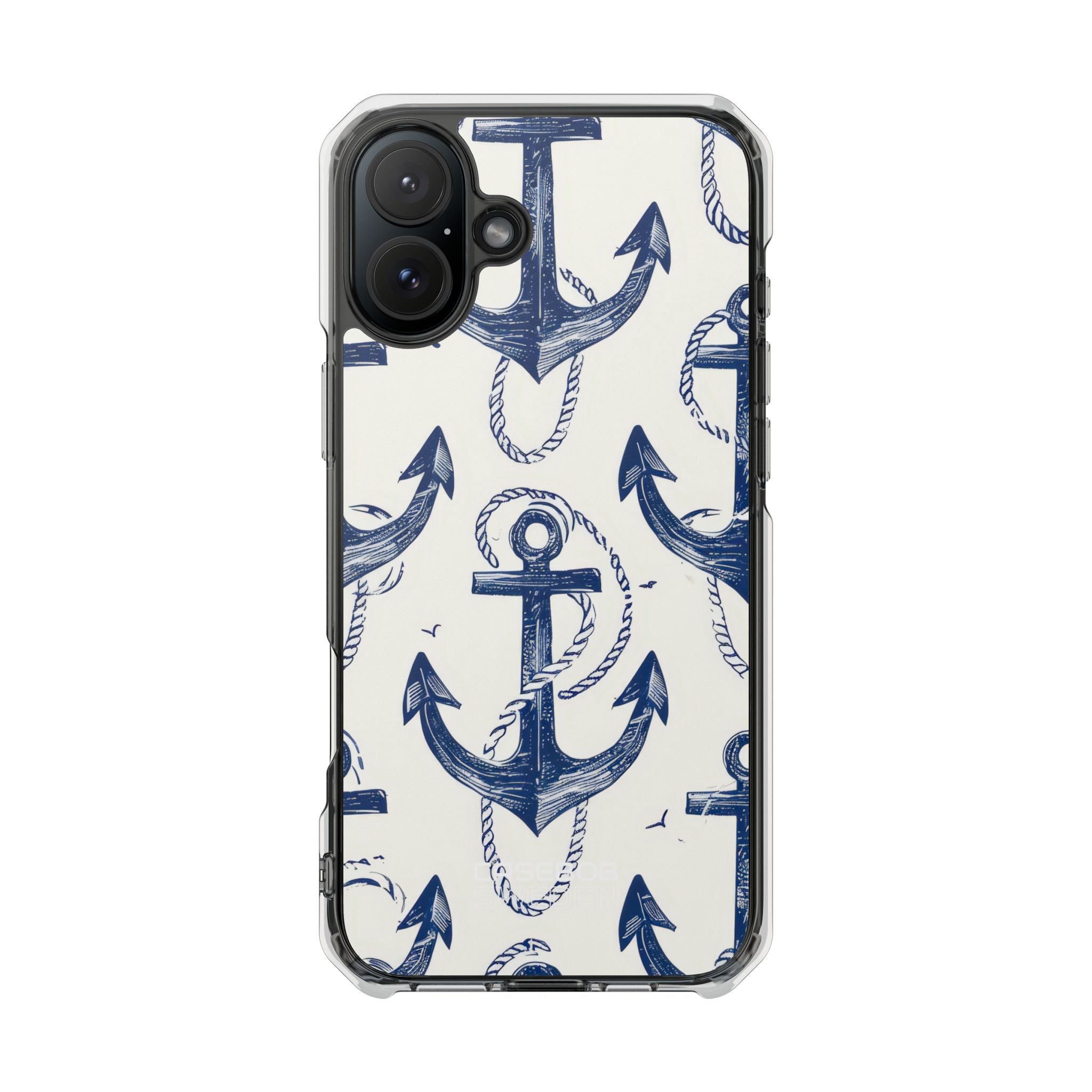 Navy Anchor Tapestry iPhone 16 - Impact Clear+