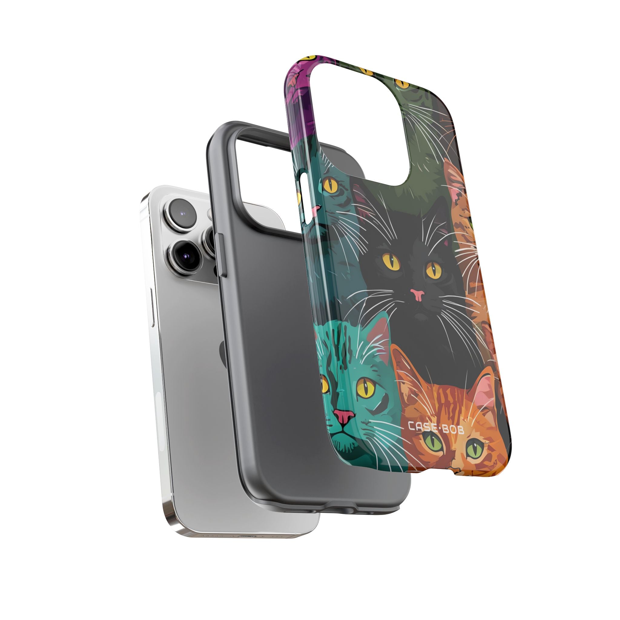 Teal Cat Grid iPhone 14 Pro Case - Tough