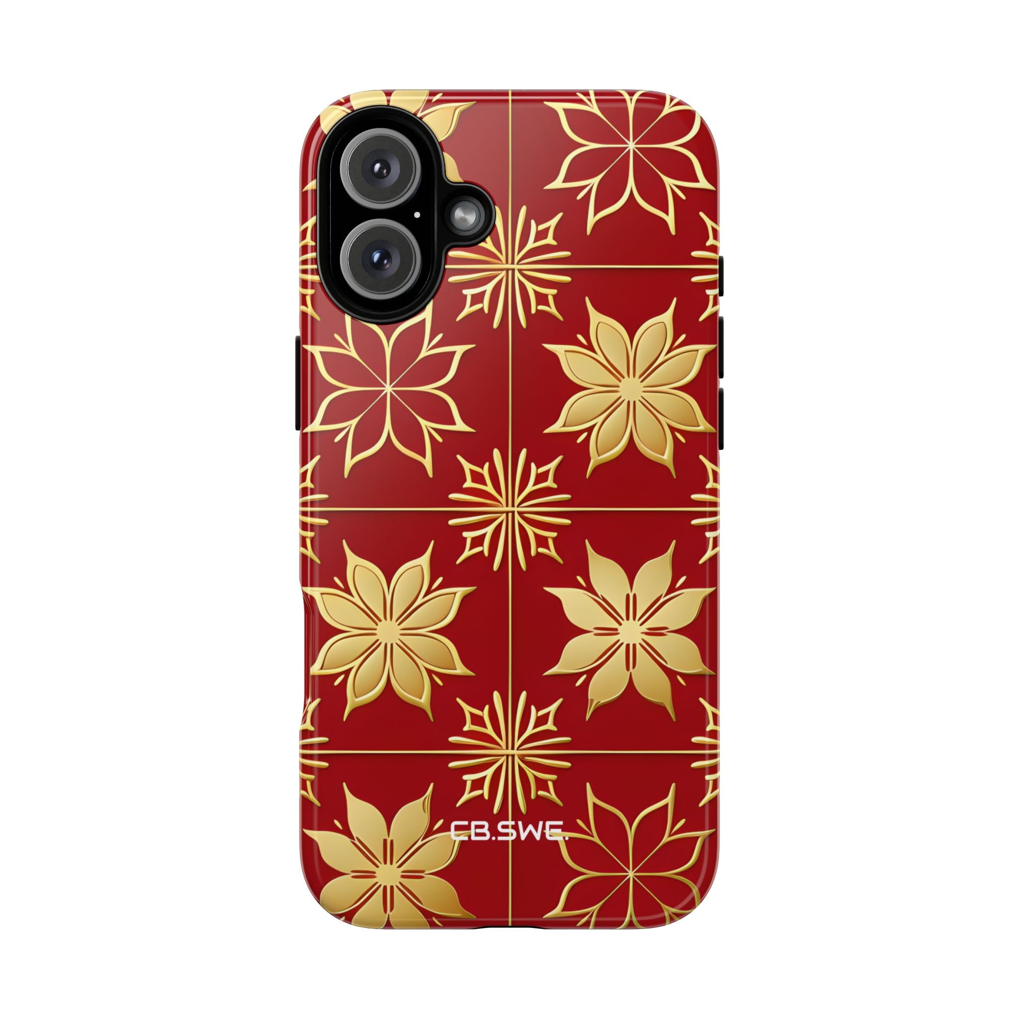 Elegantes Gold Floral Seamless Rich Red iPhone 16 - Tough