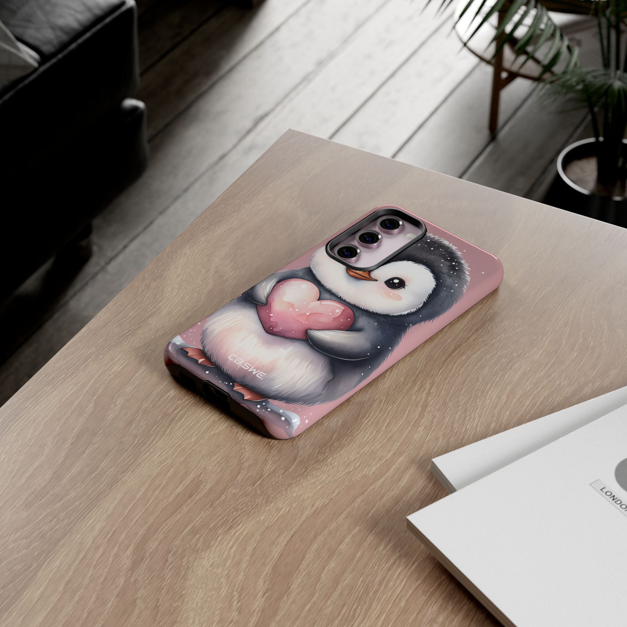 Charming Penguin Holding Heart Watercolor Illustration Samsung S23 - Tough
