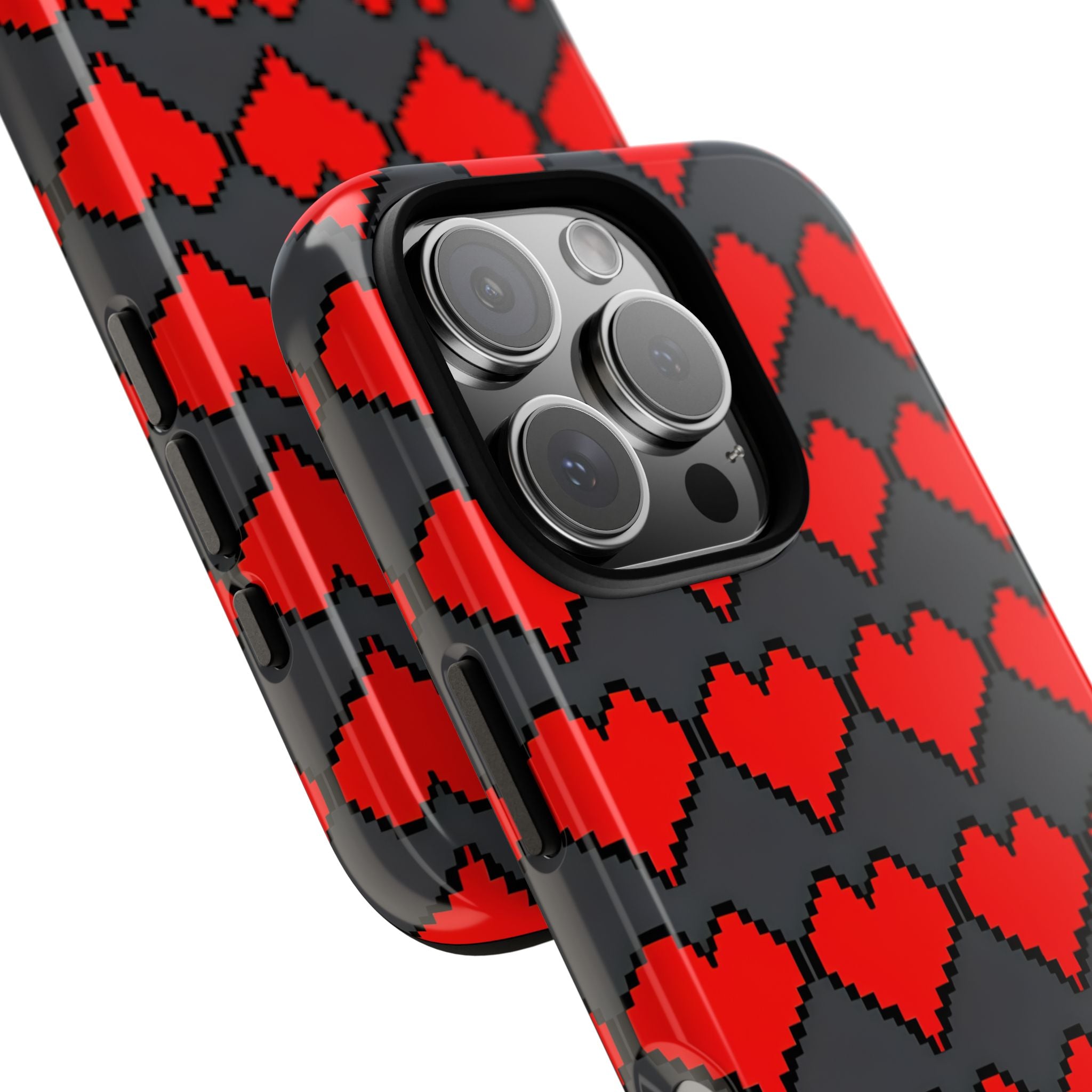 Red Heart Dark Gray Diamonds Seamless iPhone 16 - Tough