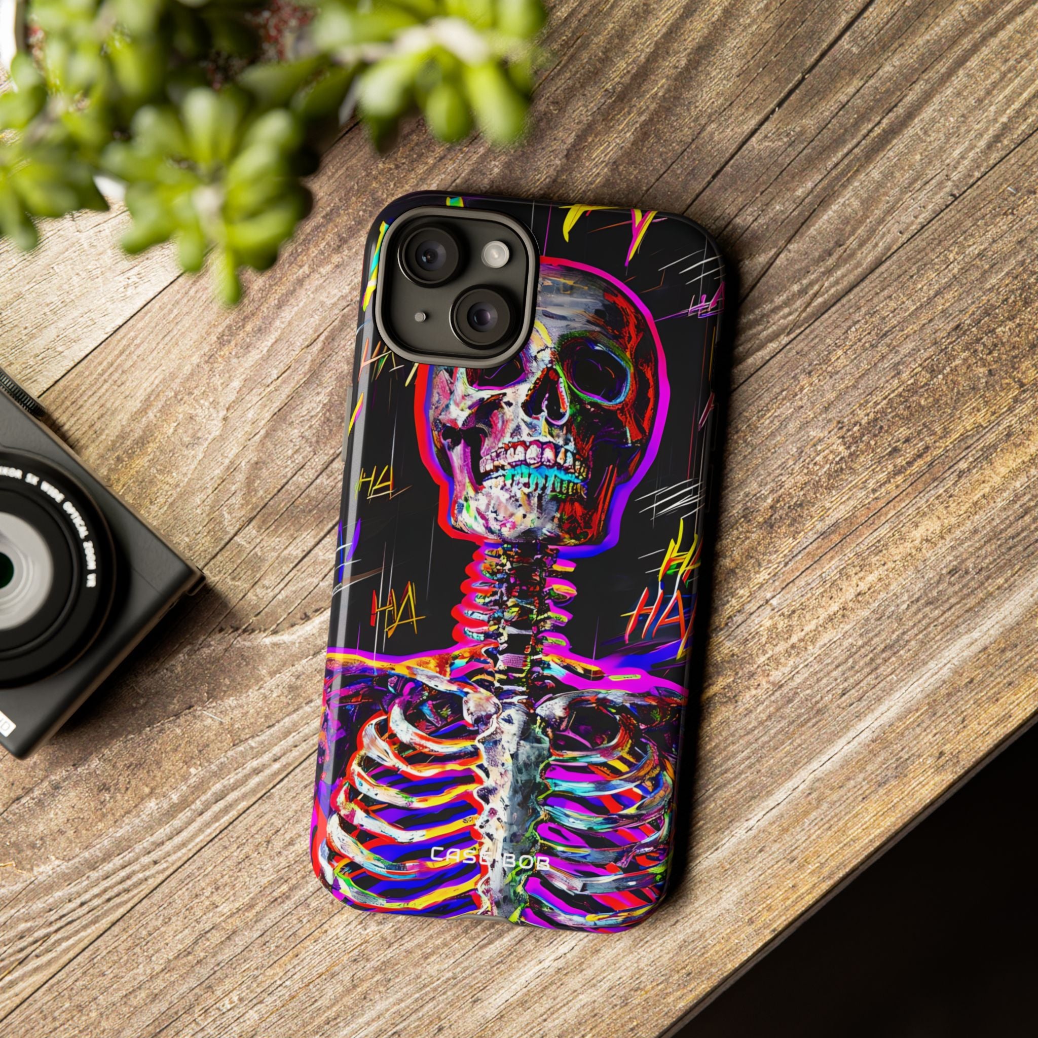 Neon Skeleton Laugh iPhone 15 Plus Case - Tough