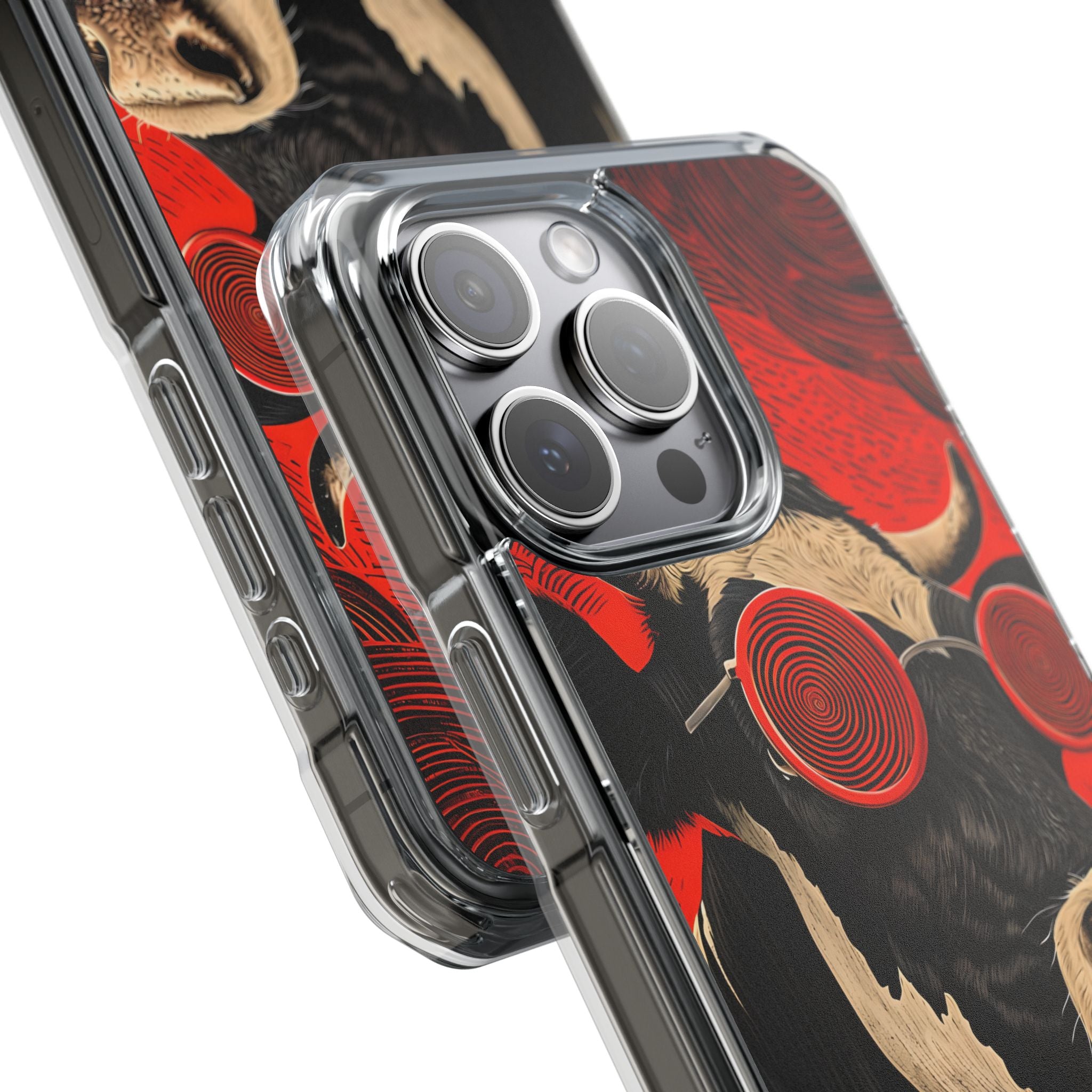 Surreal Black White Cow Red Spiral Sunglasses iPhone 15 - Impact Clear+