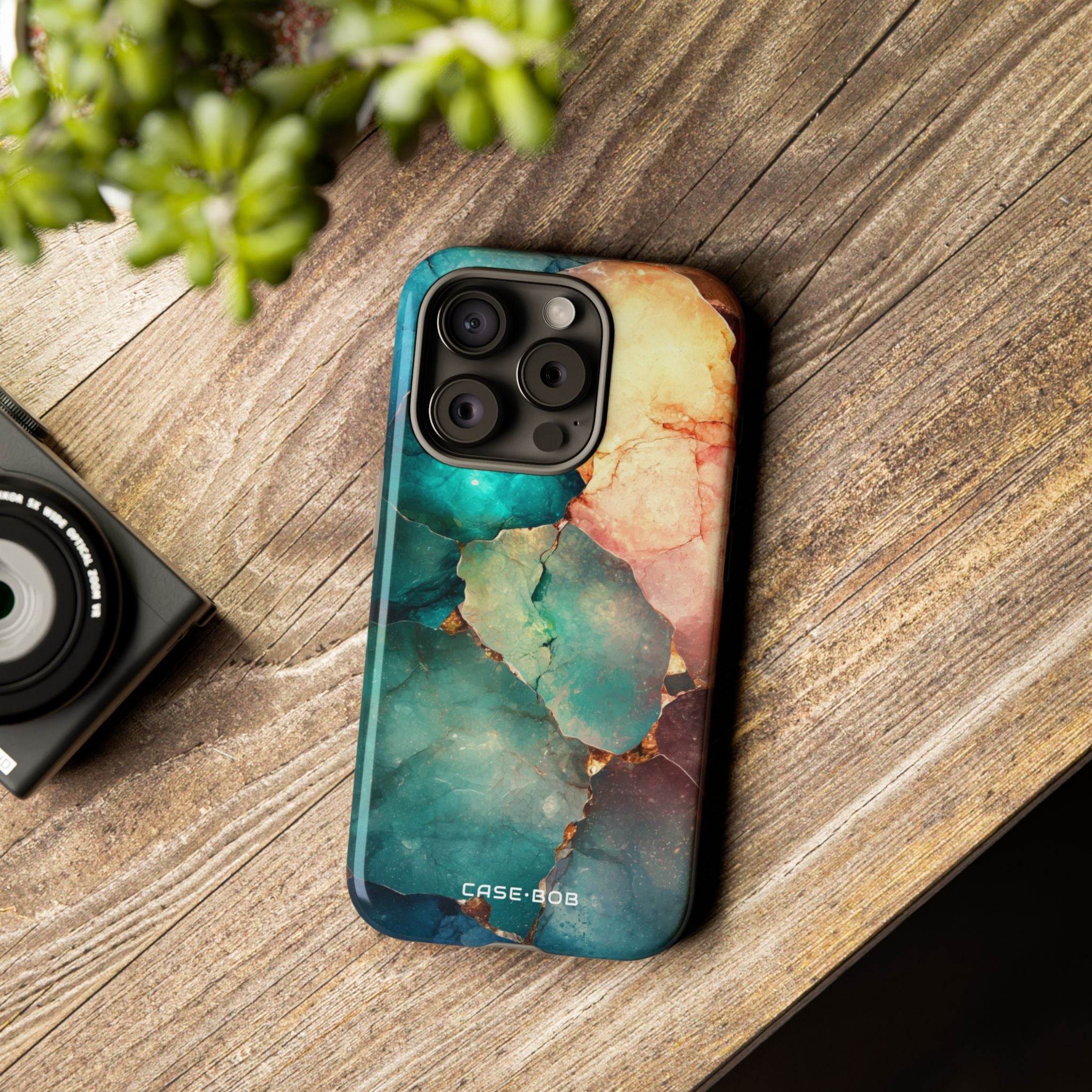 Teal Mosaic Veins iPhone 15 Pro Case - Tough