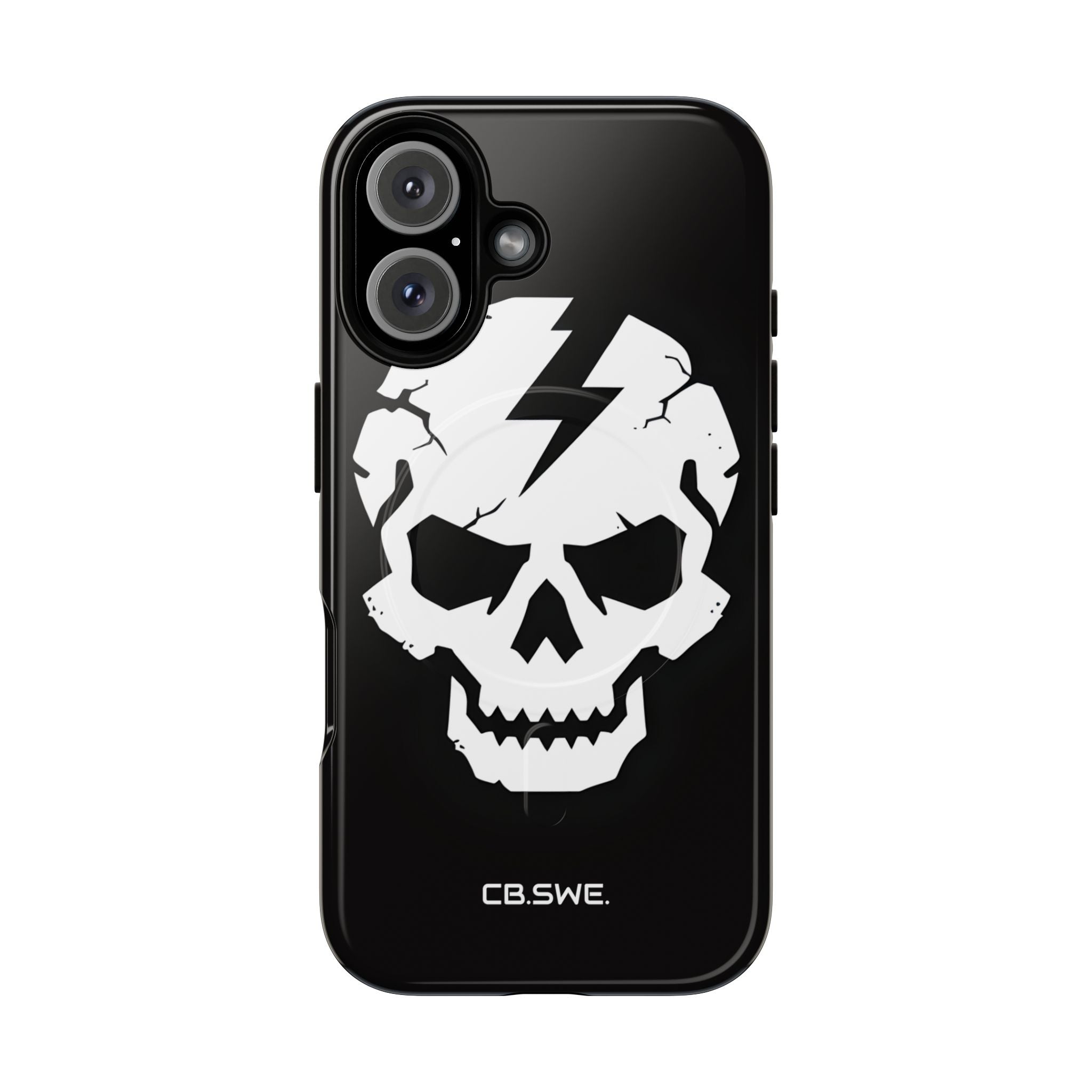 Minimalist White Skull Lightning Bolt Icon iPhone 16 - Tough+