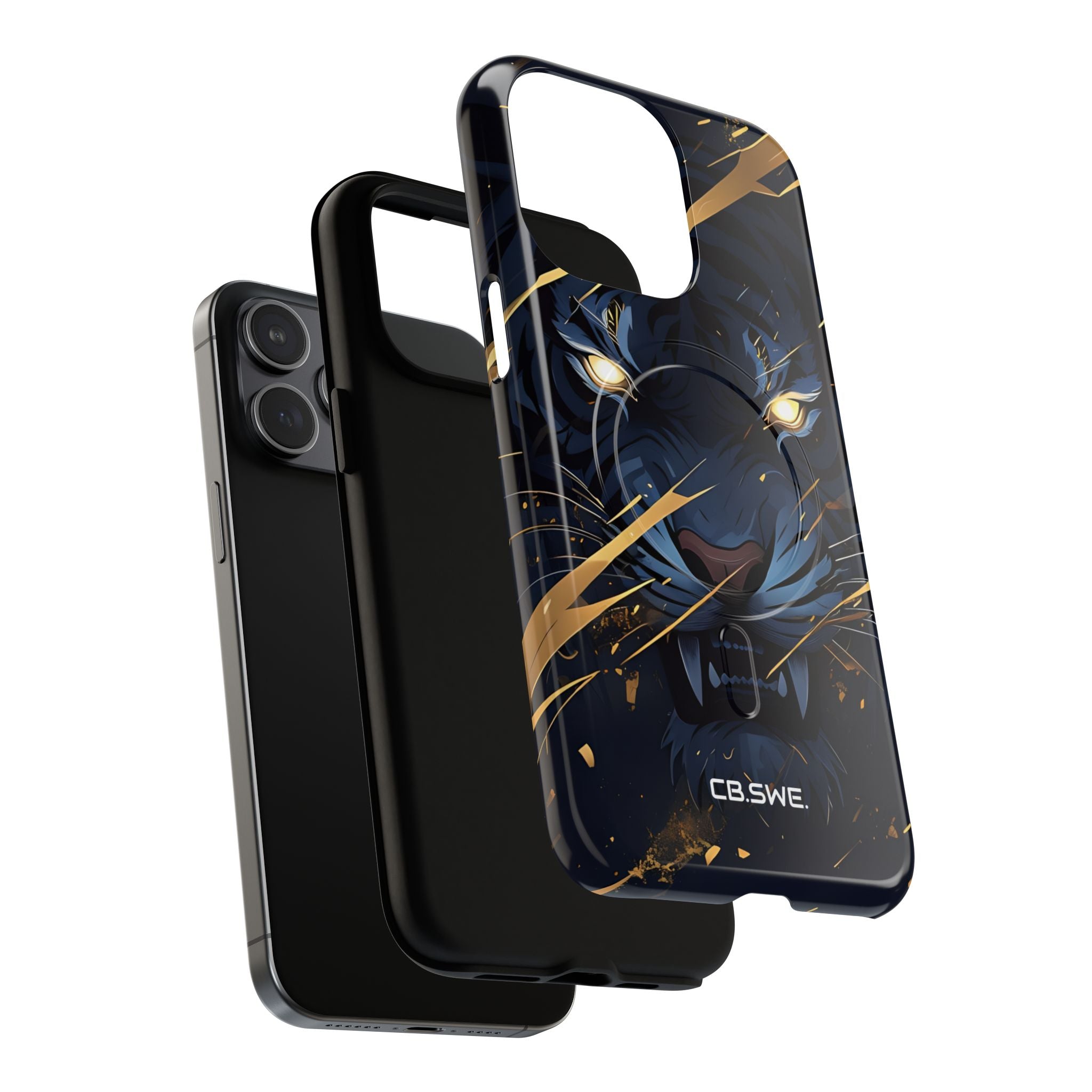 Fierce Blue Tiger Face Glowing Eyes iPhone 15 - Tough+
