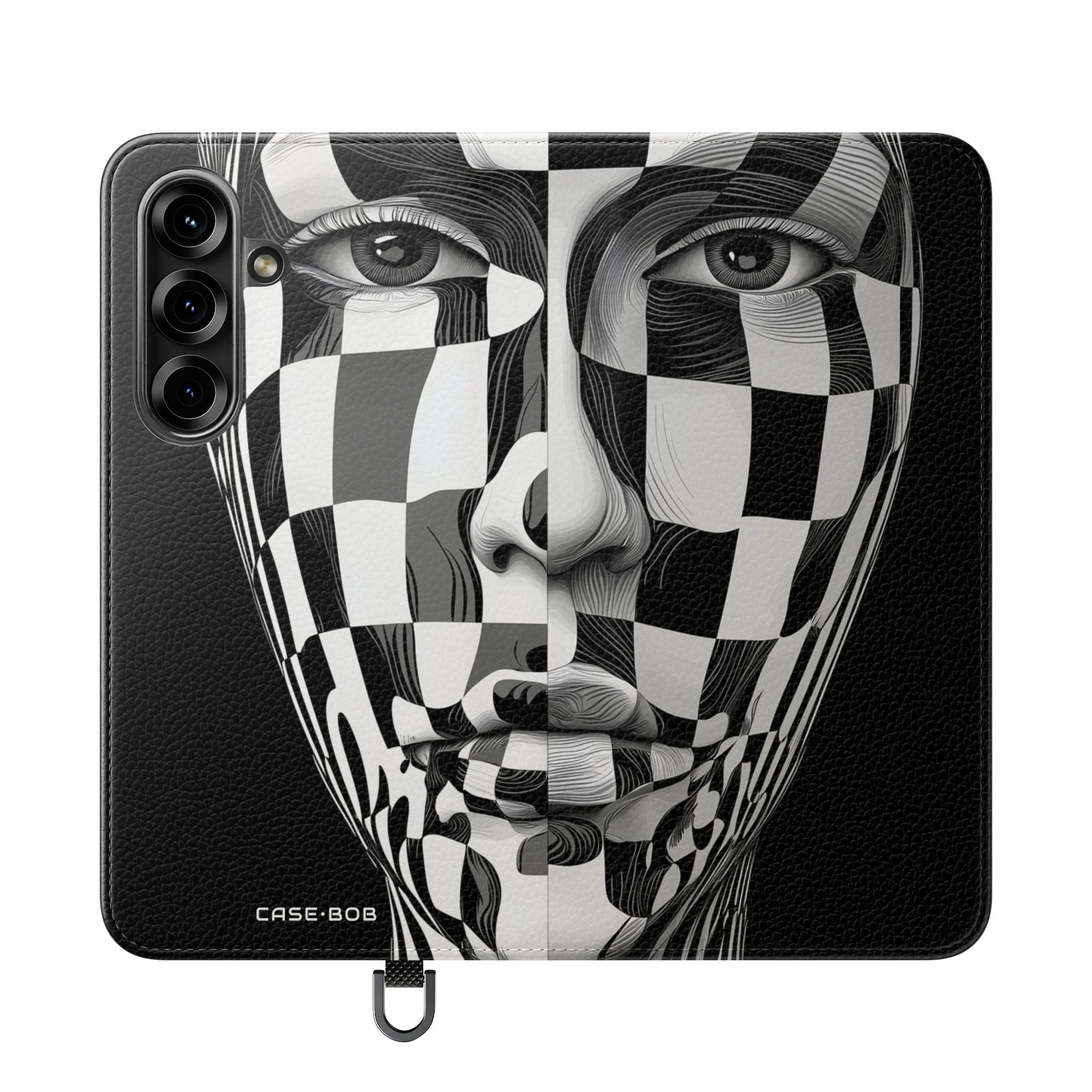 Mirrored Checkerboard Face - Samsung S25 Case - Wallet