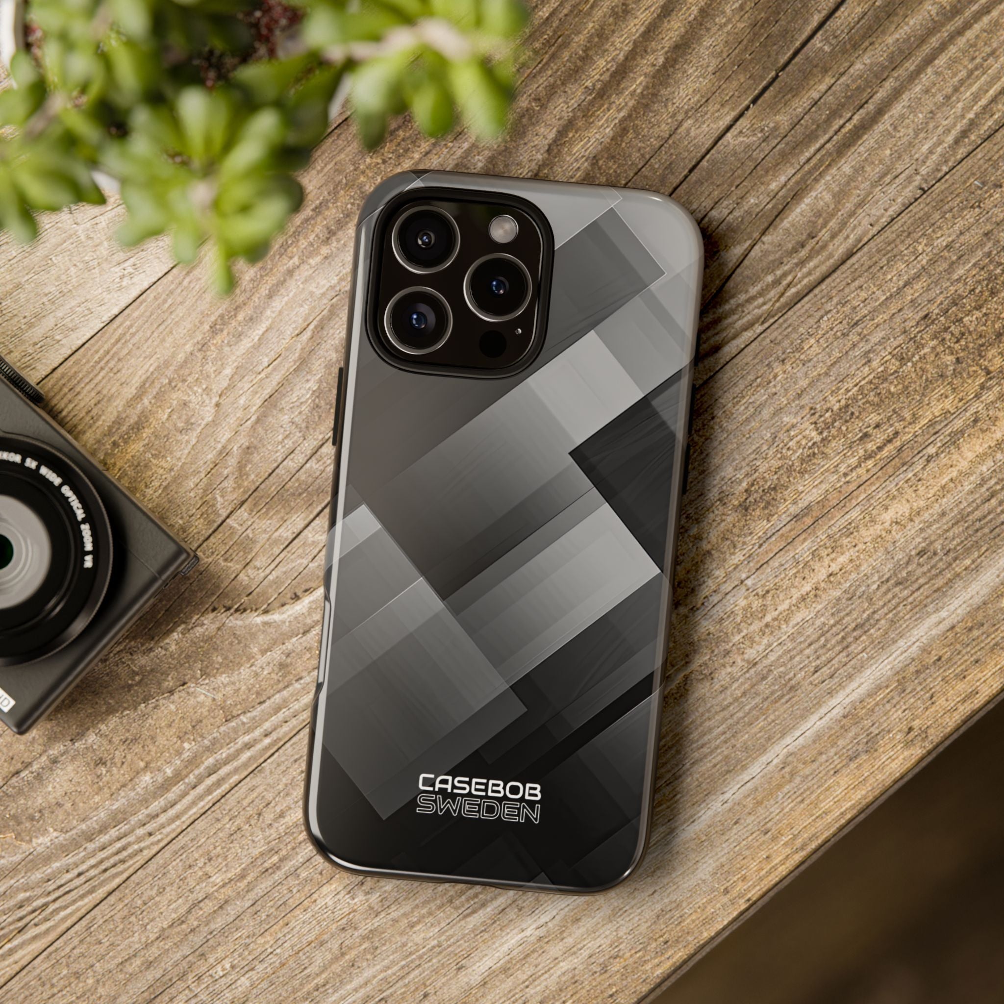Grayscale Geometric Layers iPhone 16 - Tough