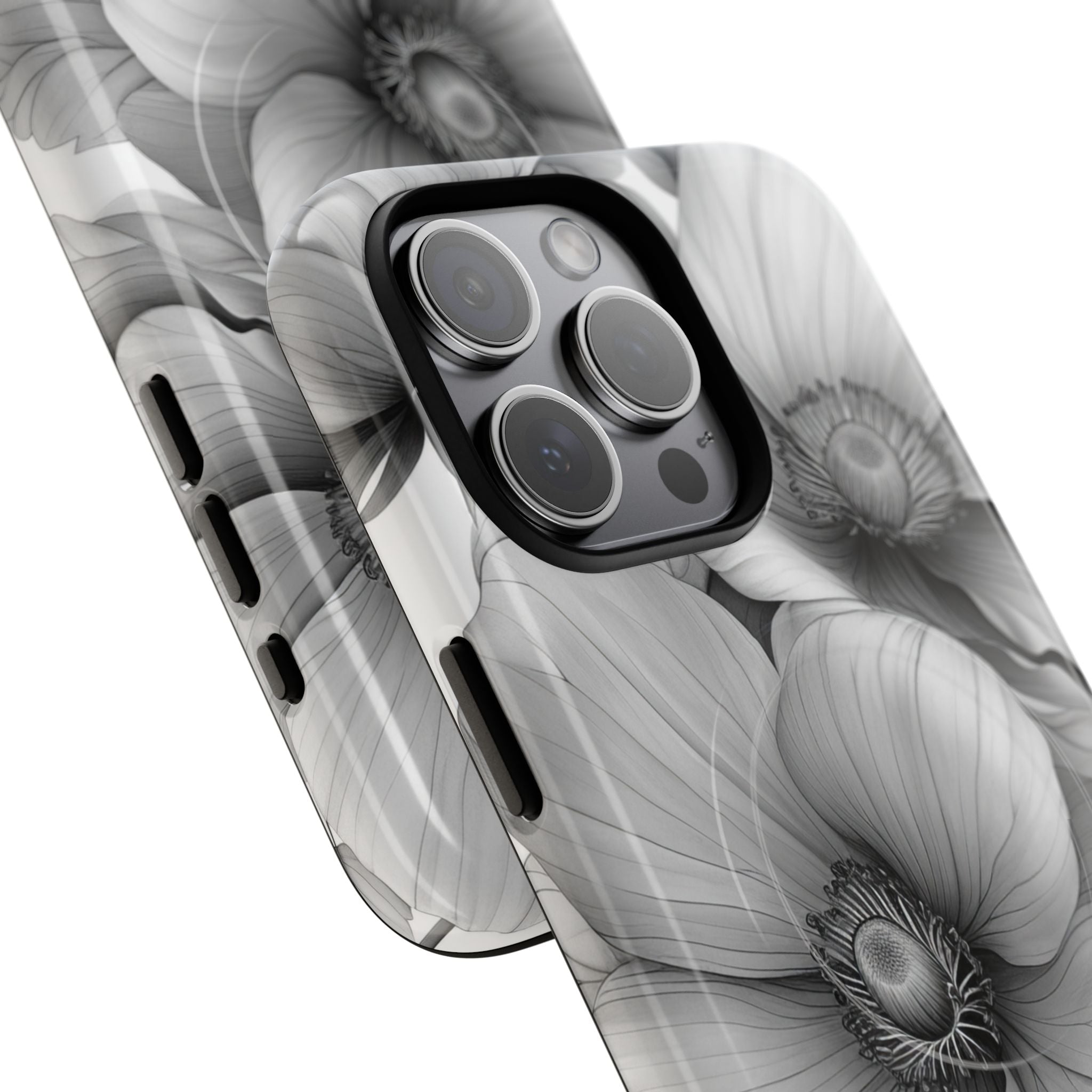 Graustufen-Blumenharmonie iPhone 15 – Robust+