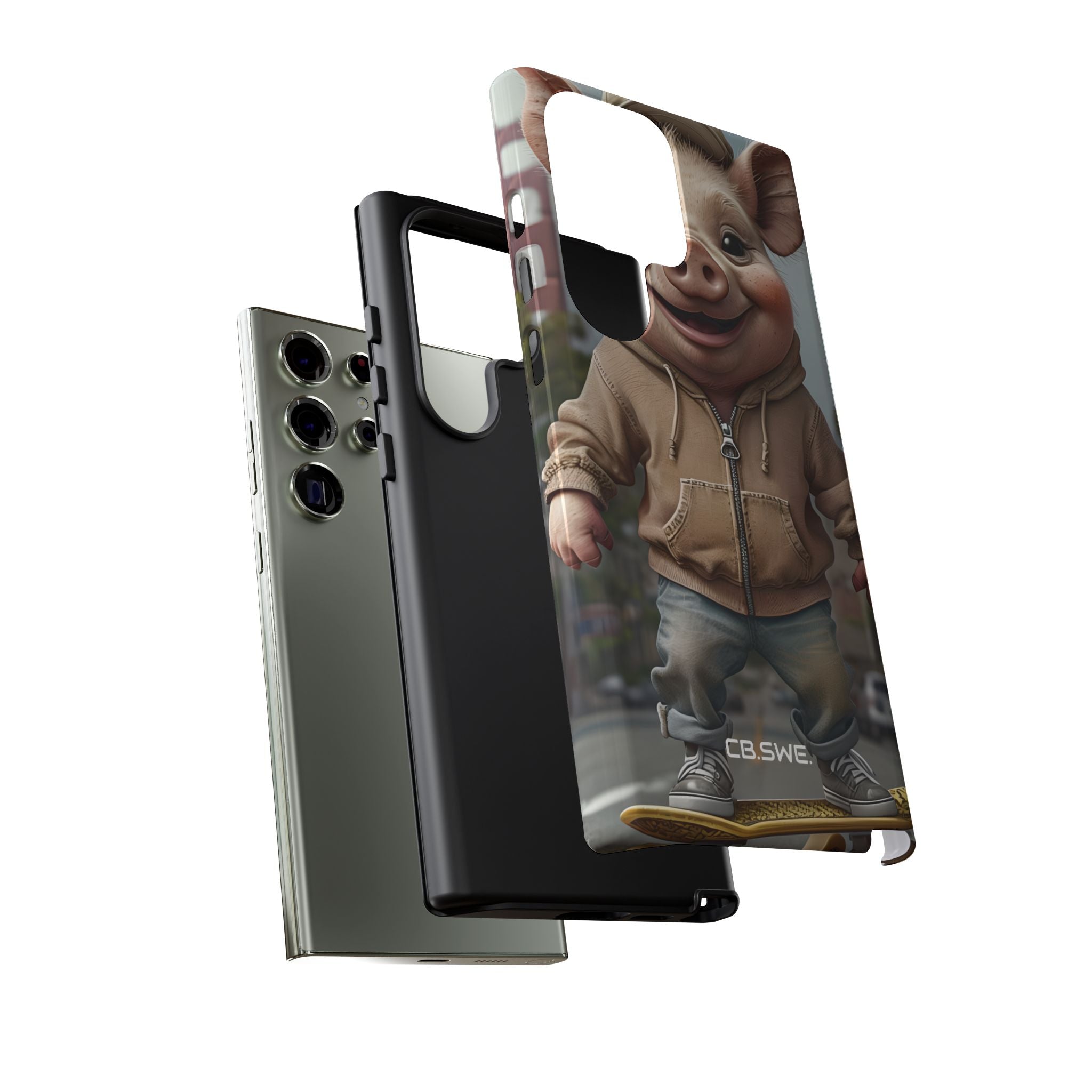 Playful Anthropomorphic Pig Skateboarding Illustration Art Samsung S23 - Tough