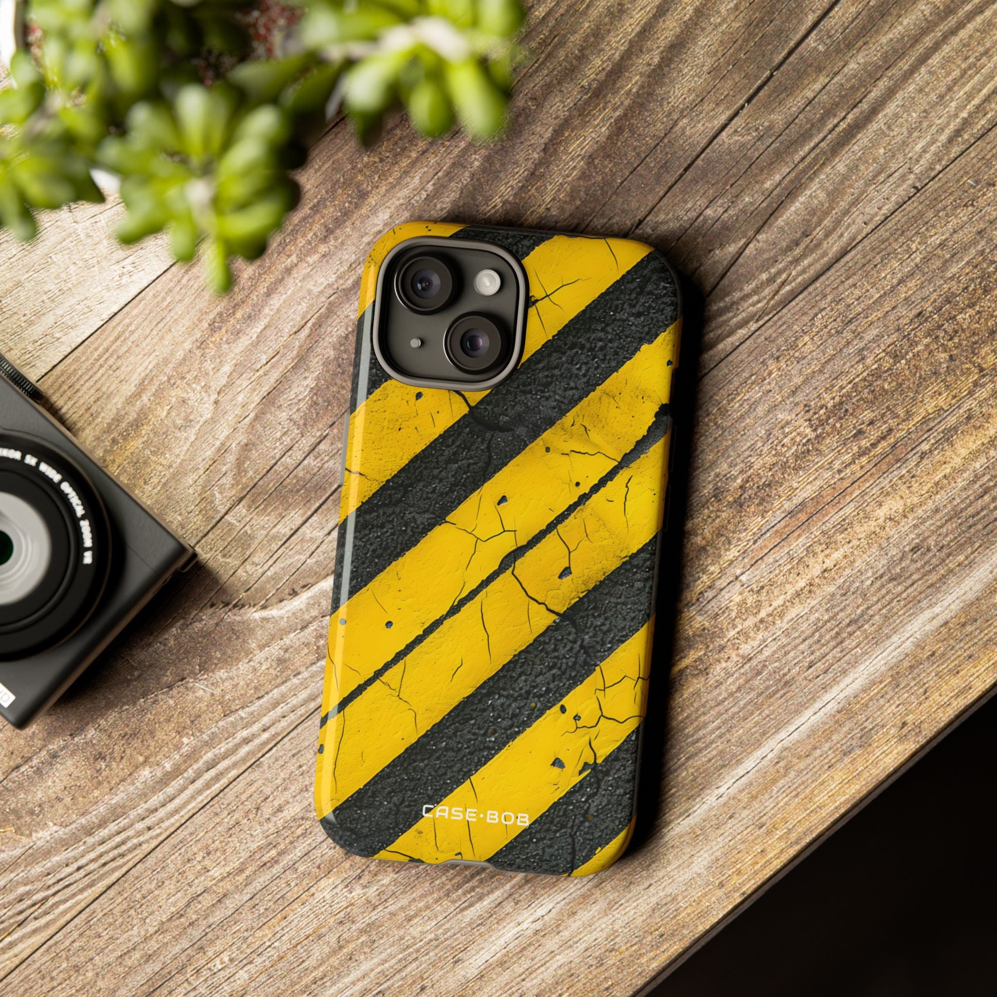 Yellow Stripe Distress iPhone 15 Case - Tough