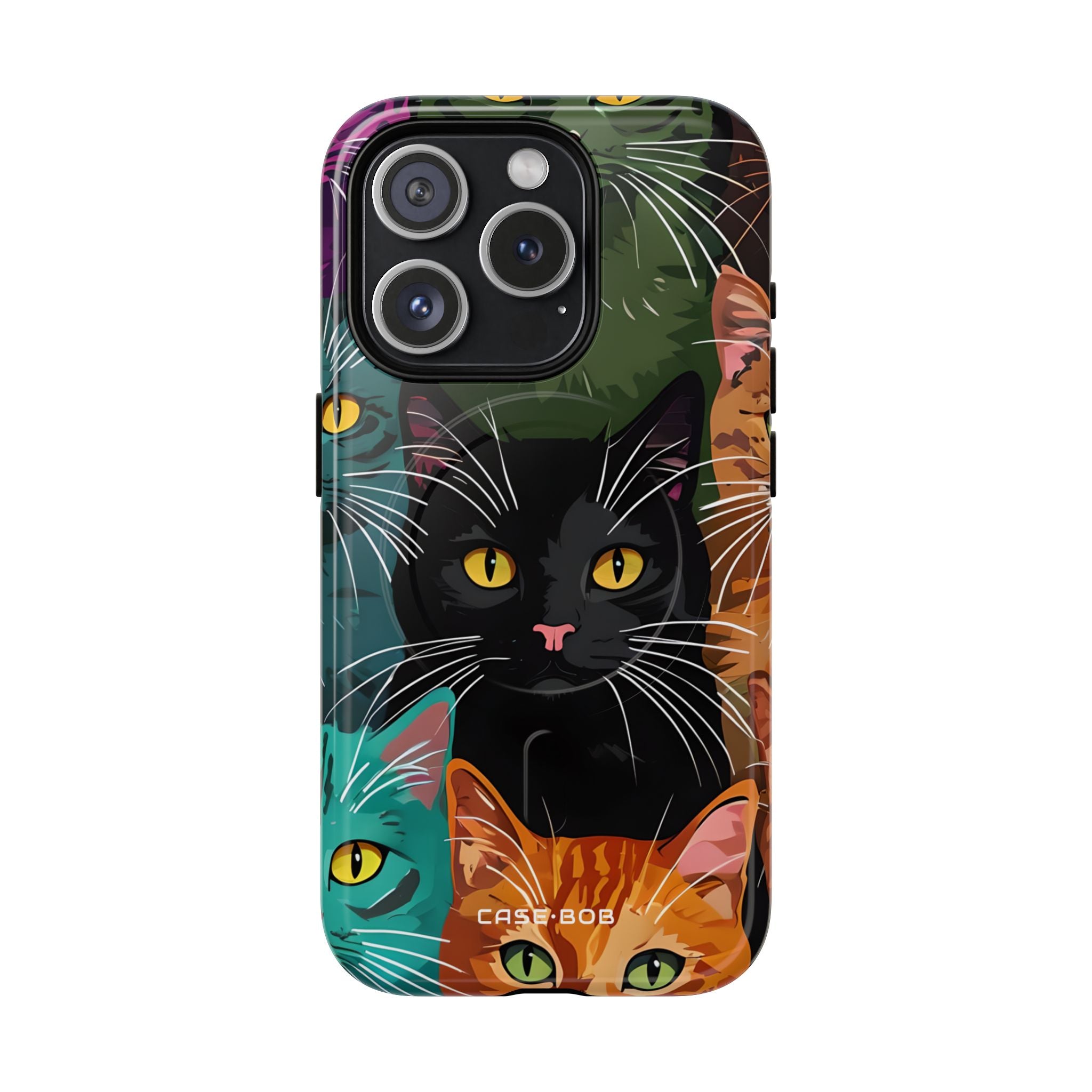 Teal Cat Grid iPhone 15 Pro Case - Tough+