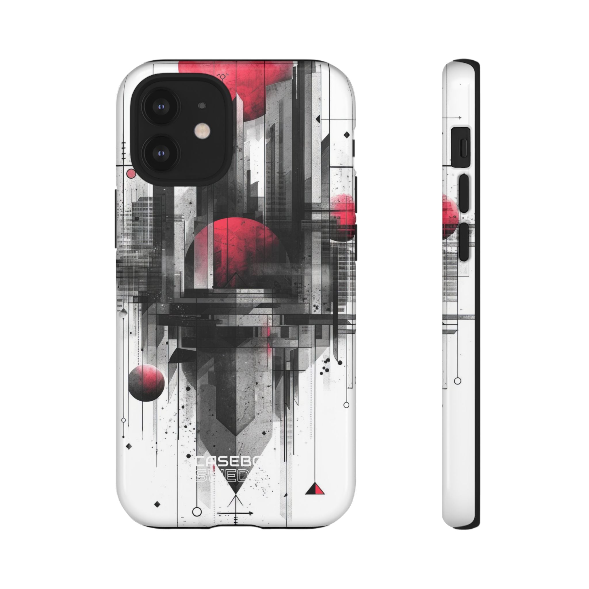 Crimson Gridlines Cityscape iPhone 12 - Tough