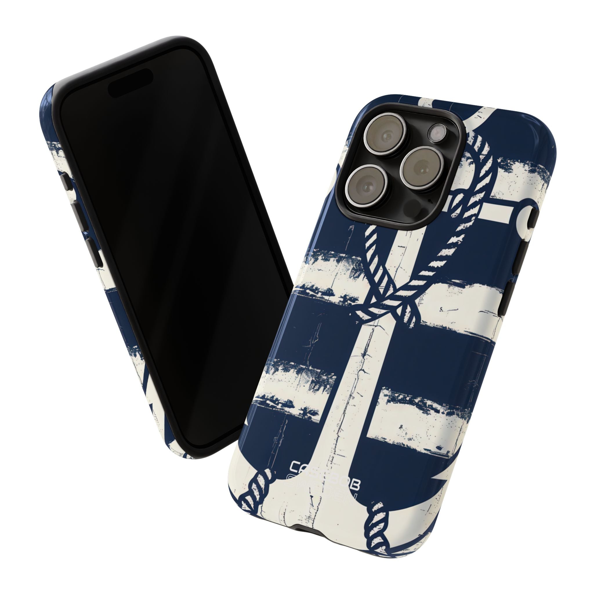 Strisce con ancora blu navy iPhone 15 - Tough