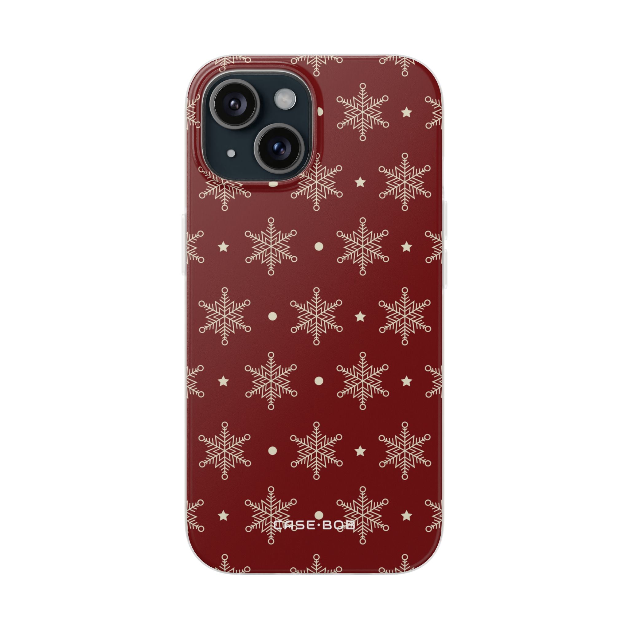 Cream Snowflake Crimson iPhone 15 Case - Soft