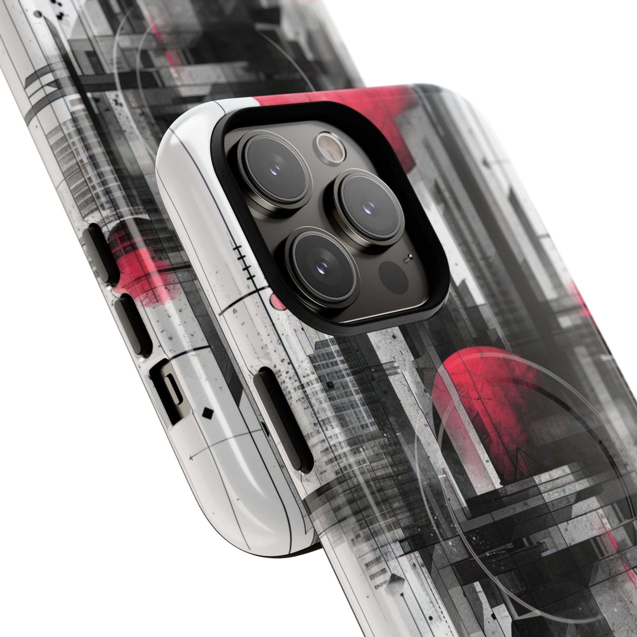 Crimson Gridlines Cityscape iPhone 14 - Tough+