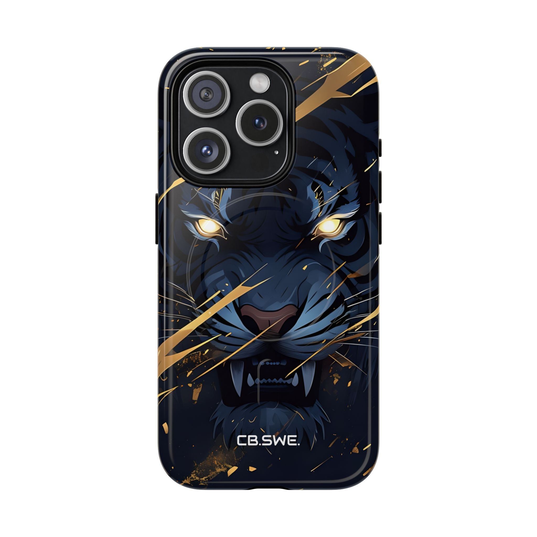 Fierce Blue Tiger Face Glowing Eyes iPhone 15 - Tough+