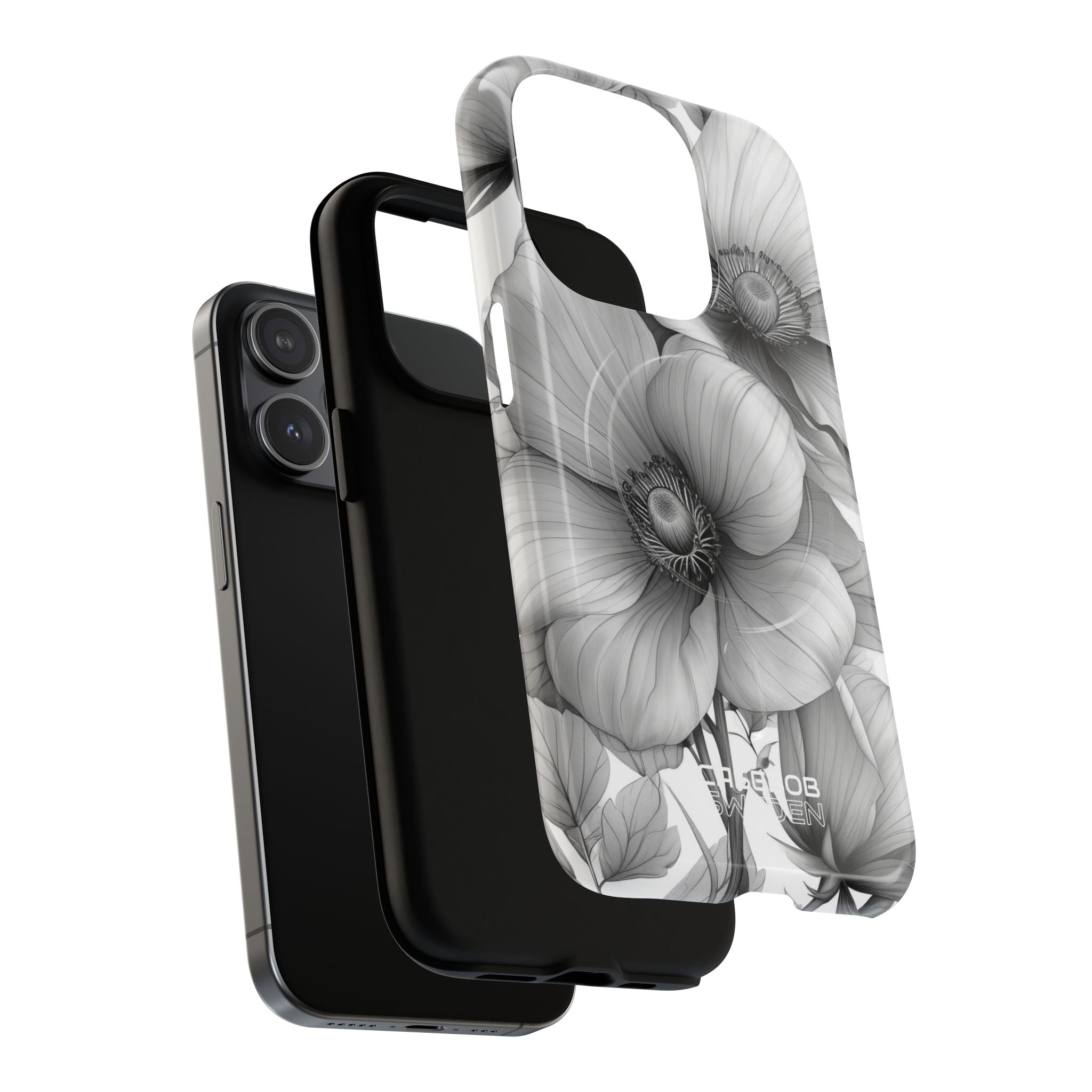 Graustufen-Blumenharmonie iPhone 15 – Robust+