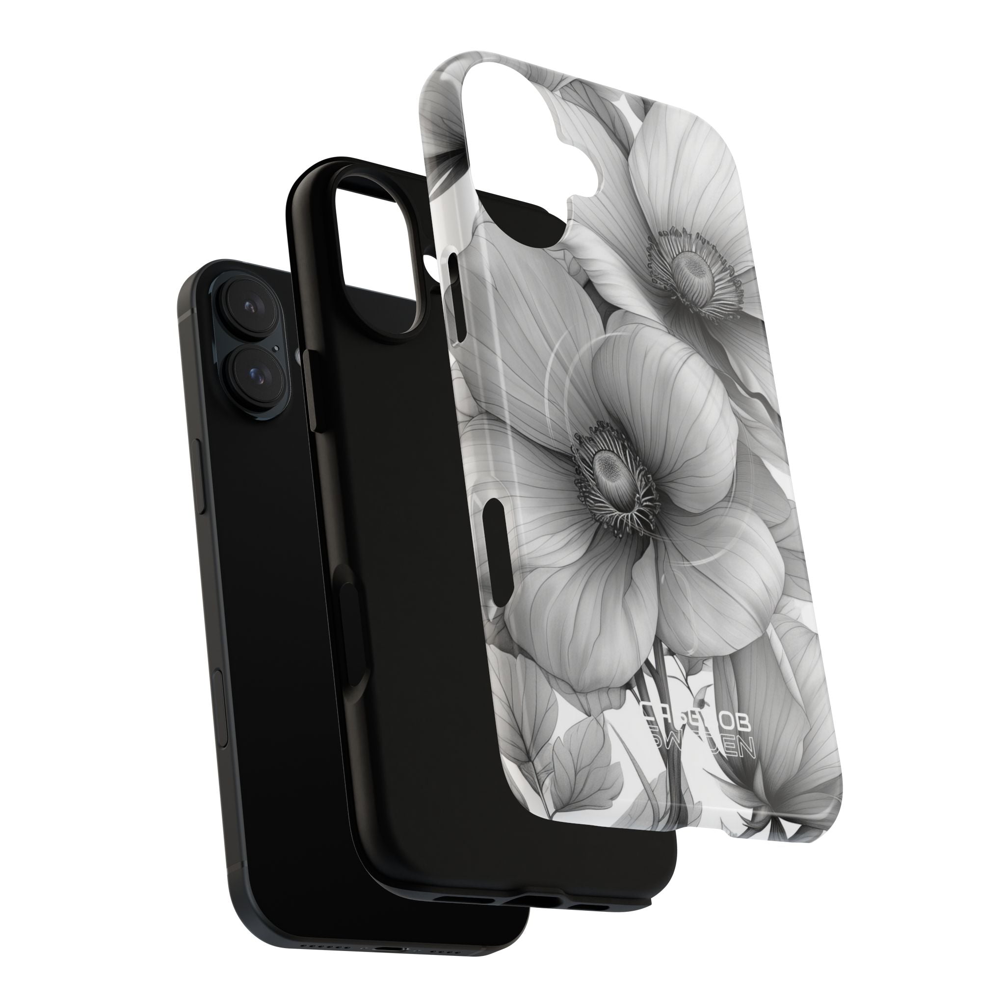 Grayscale Floral Harmony iPhone 16 - Tough+