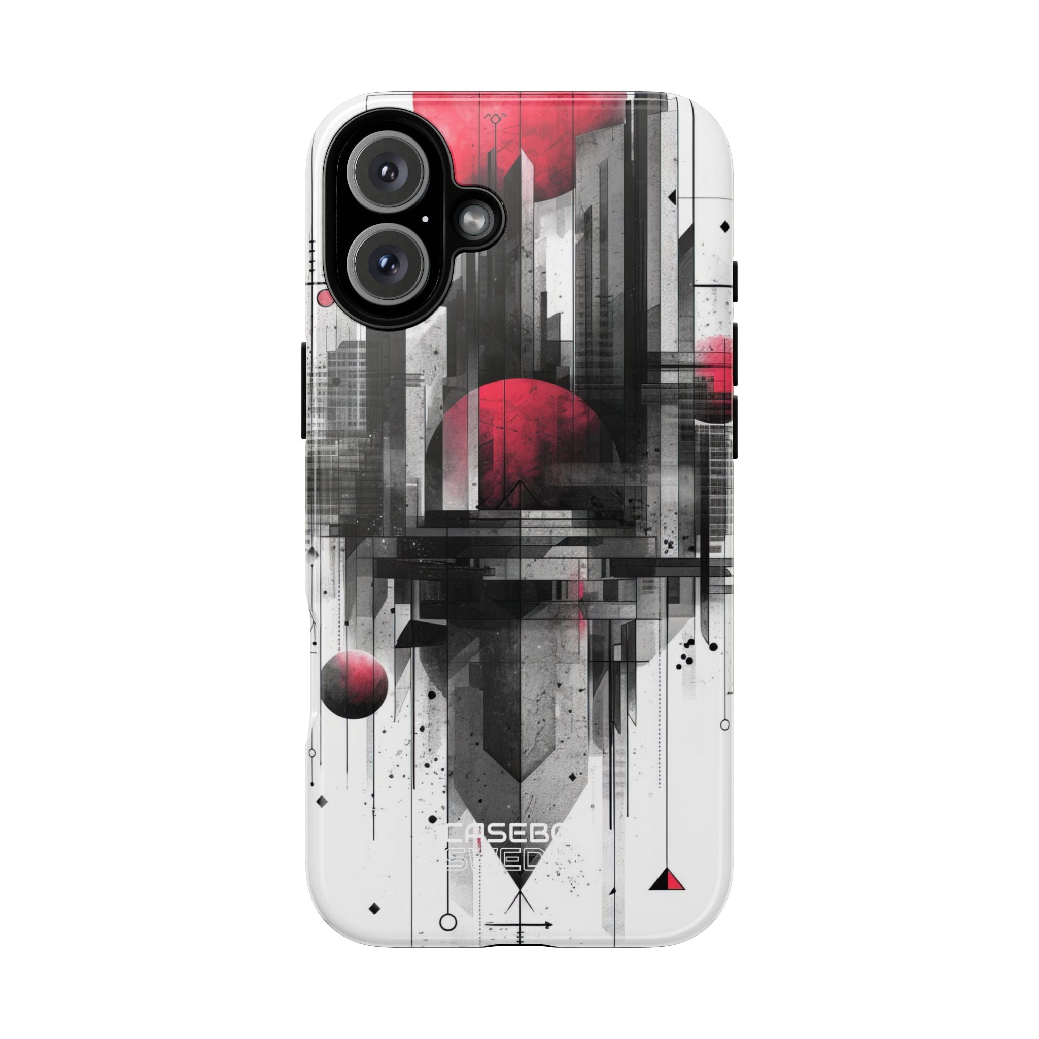 Crimson Gridlines Cityscape iPhone 16 - Tough