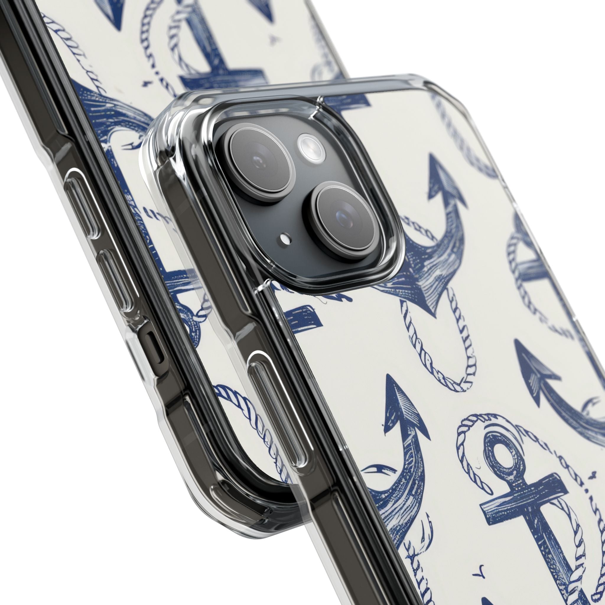 Navy Anchor Tapestry iPhone 15 - Impact Clear+