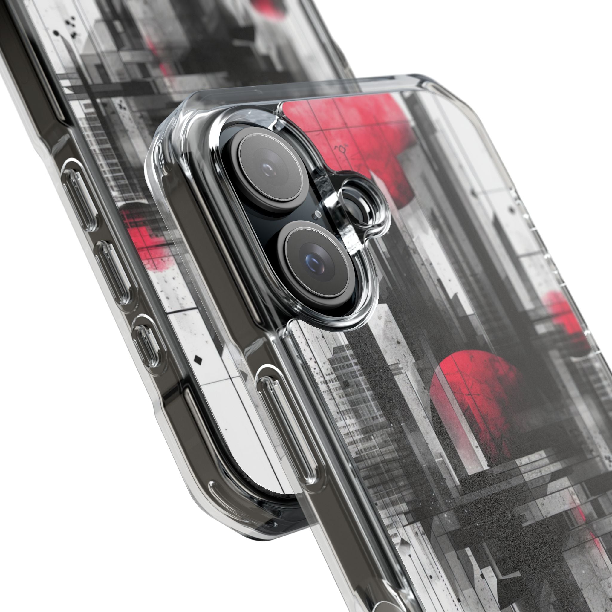 Crimson Gridlines Cityscape iPhone 16 - Impact Clear+