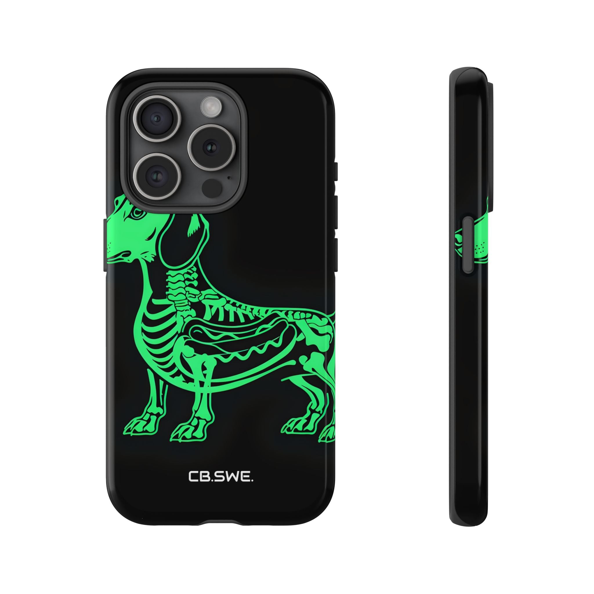 Neon Green Dachshund X-Ray Illustration Hotdog Phone Cover iPhone 15 - Tough