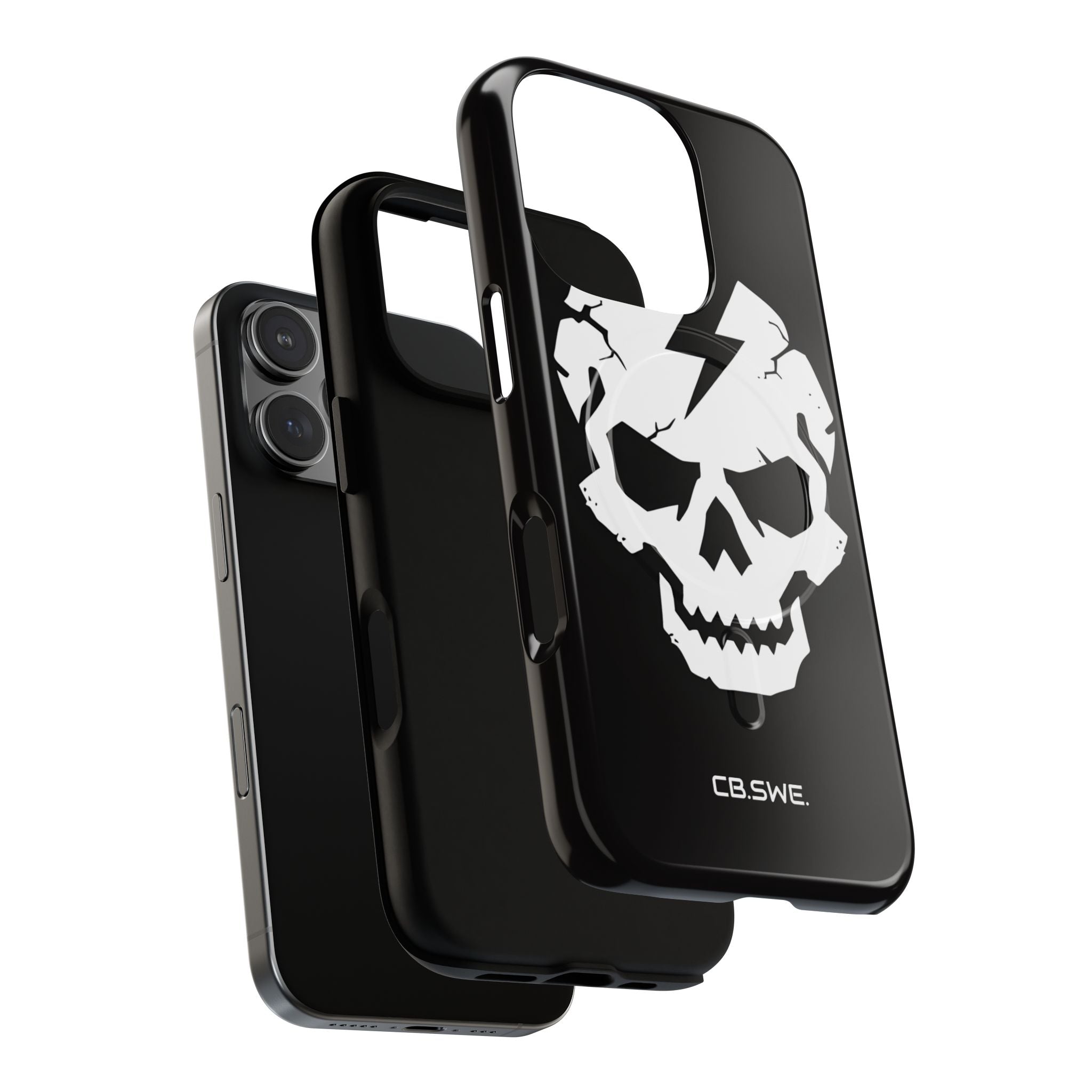 Minimalist White Skull Lightning Bolt Icon iPhone 16 - Tough+