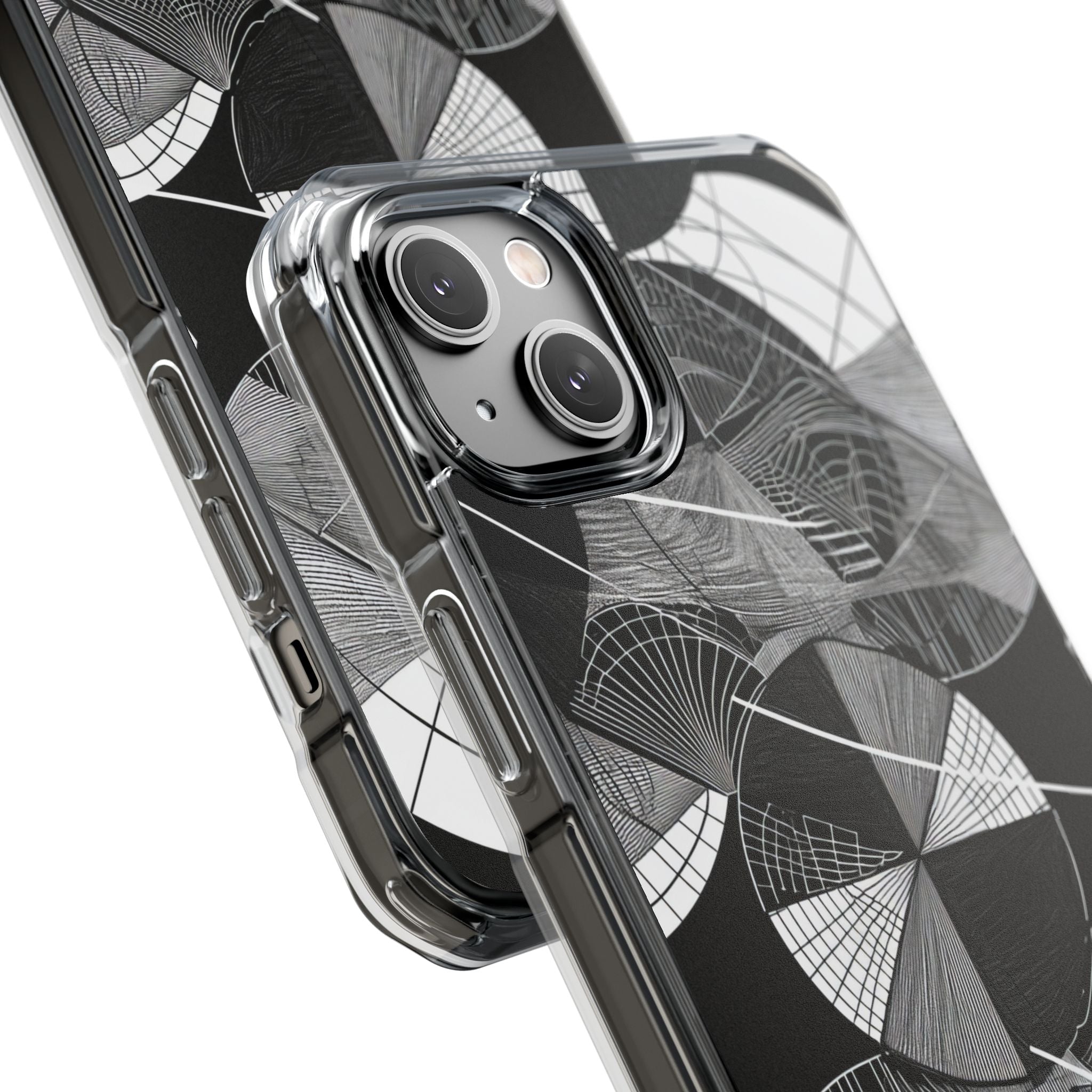 Monochrome Circle Maze iPhone 14 - Impact Clear+