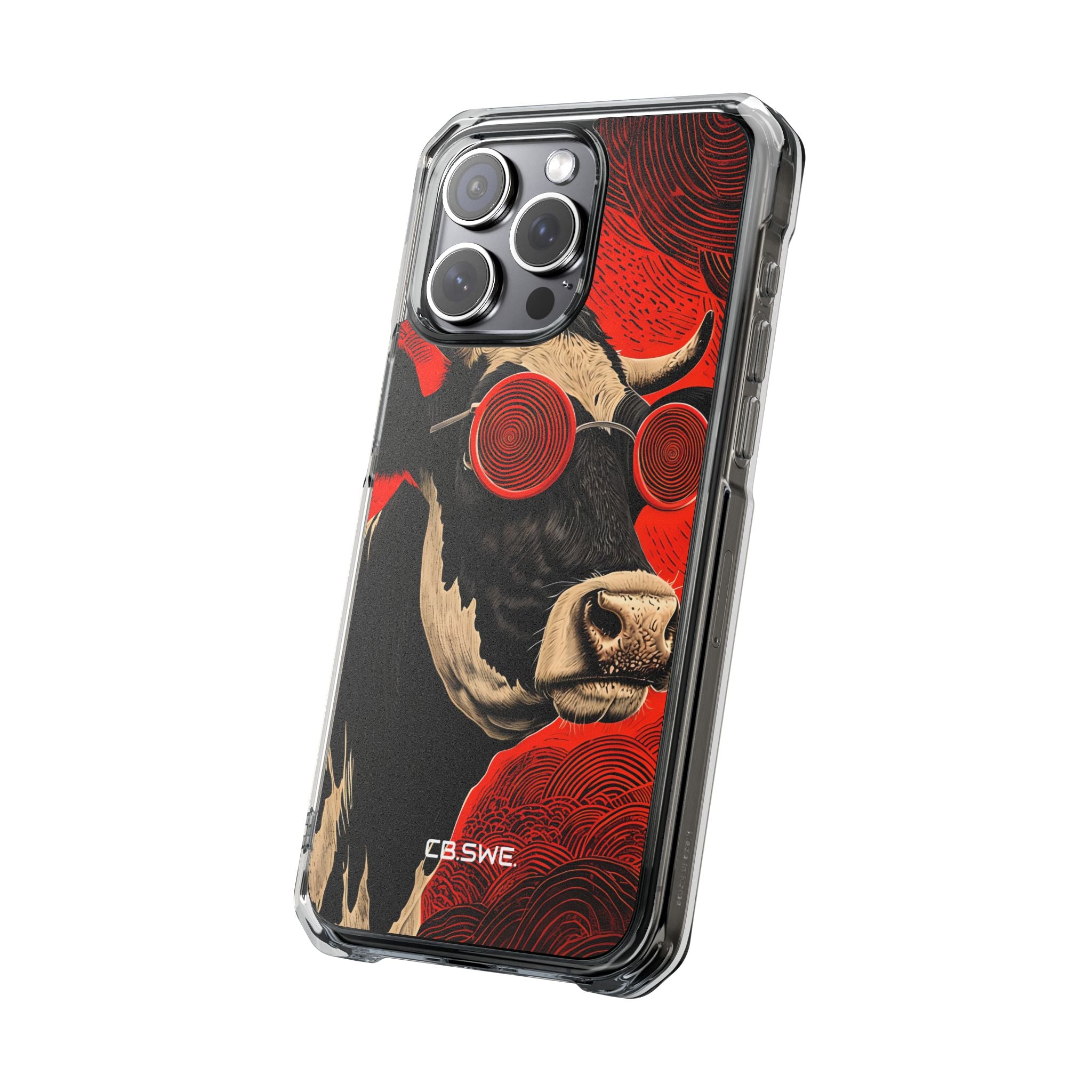 Surreal Black White Cow Red Spiral Sunglasses iPhone 15 - Impact Clear+