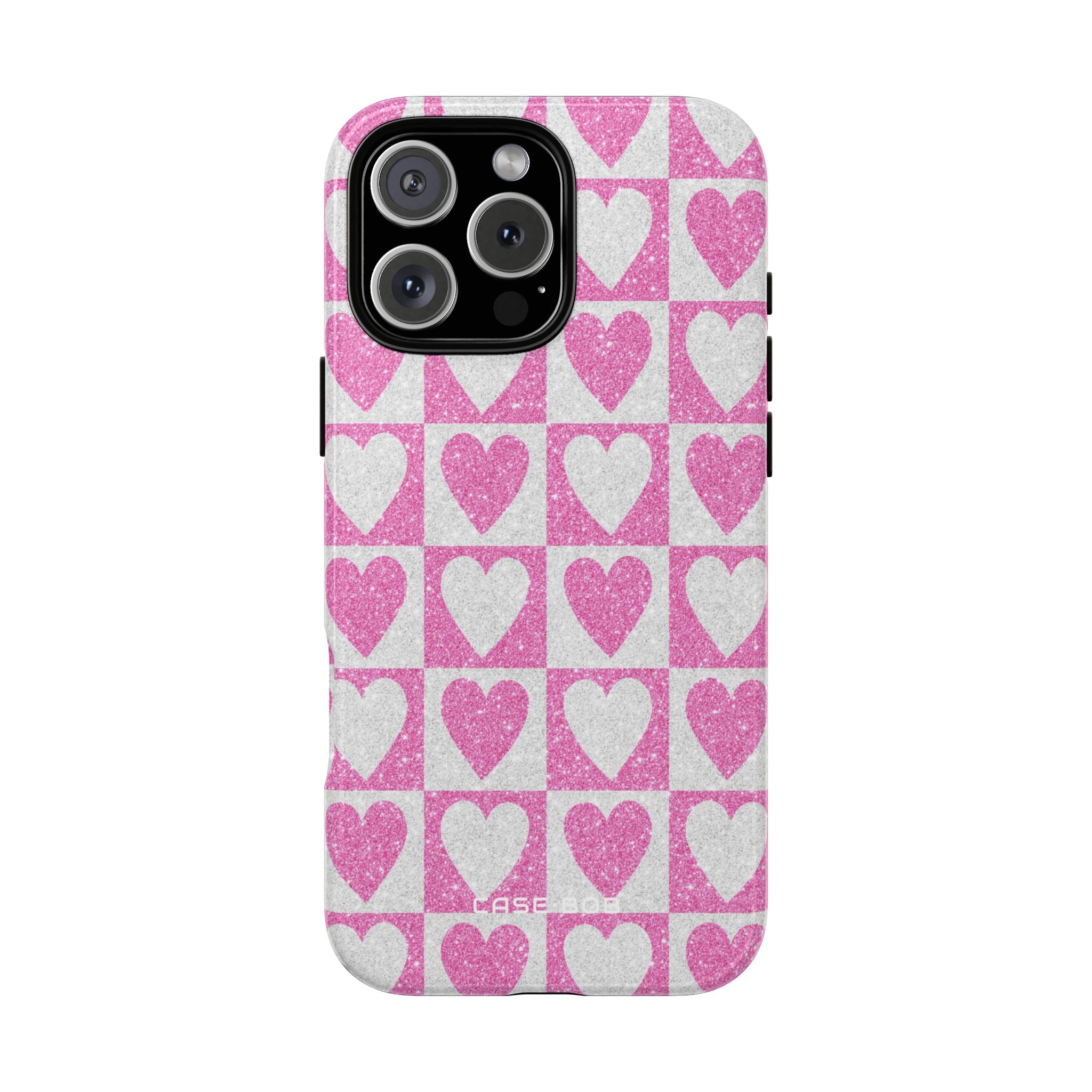 Glitter Heart Grid iPhone 16 Pro Max Case - Tough