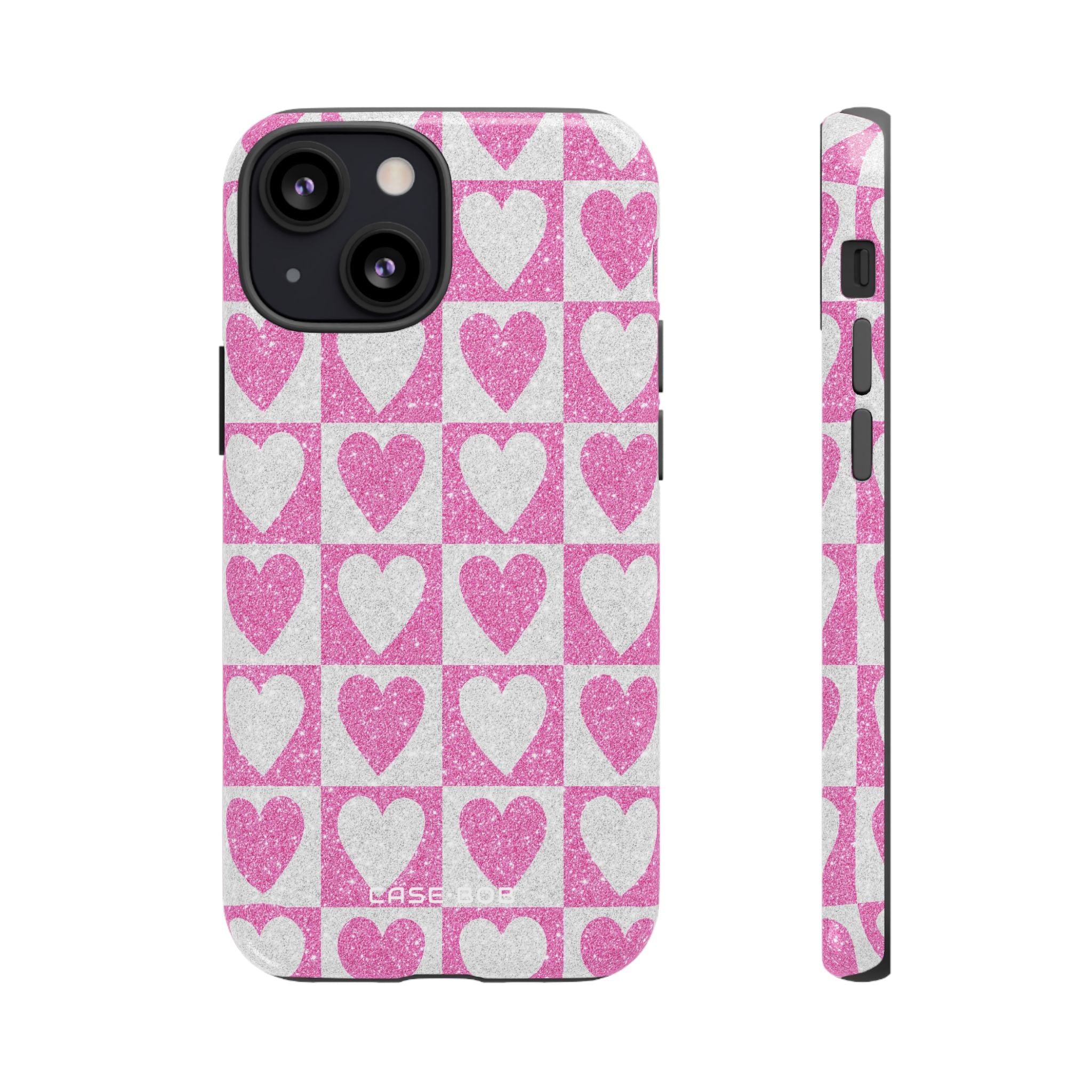 Glitter Heart Grid iPhone 13 Mini Case - Tough