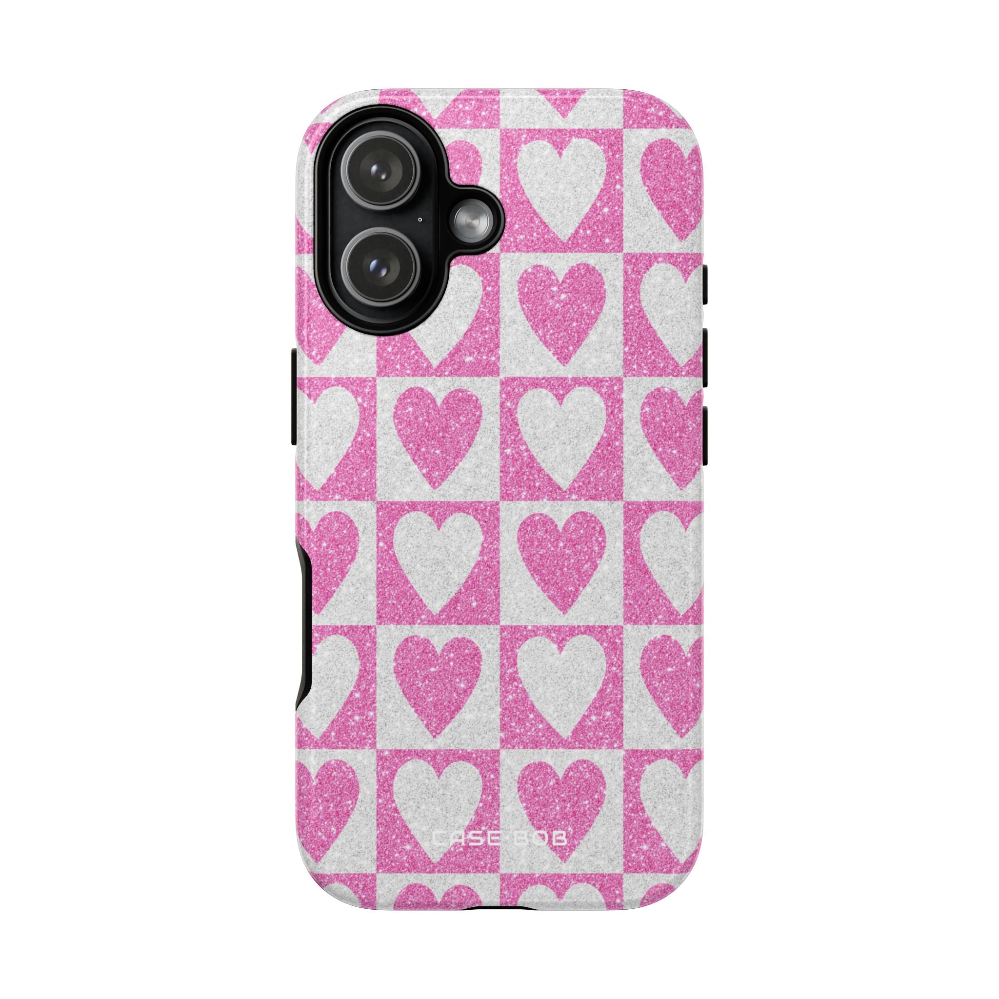 Glitter Heart Grid iPhone 17 Case - Tough