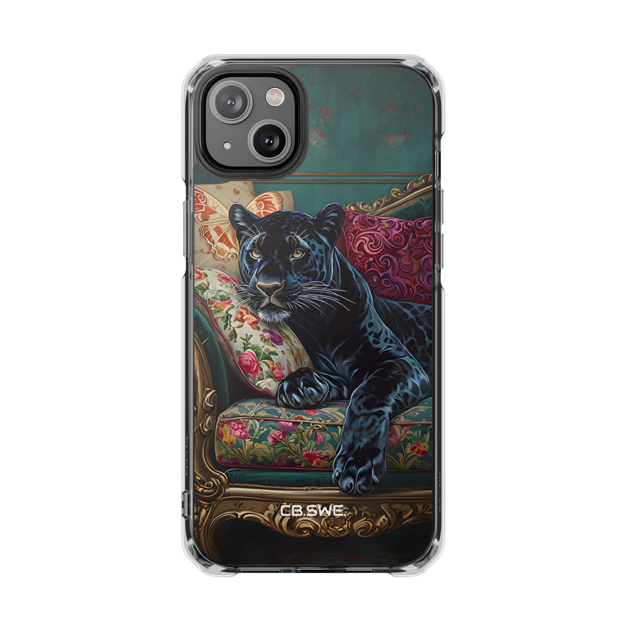Serene Black Panther Vintage Royal Living Room Art iPhone 14 - Impact Clear+