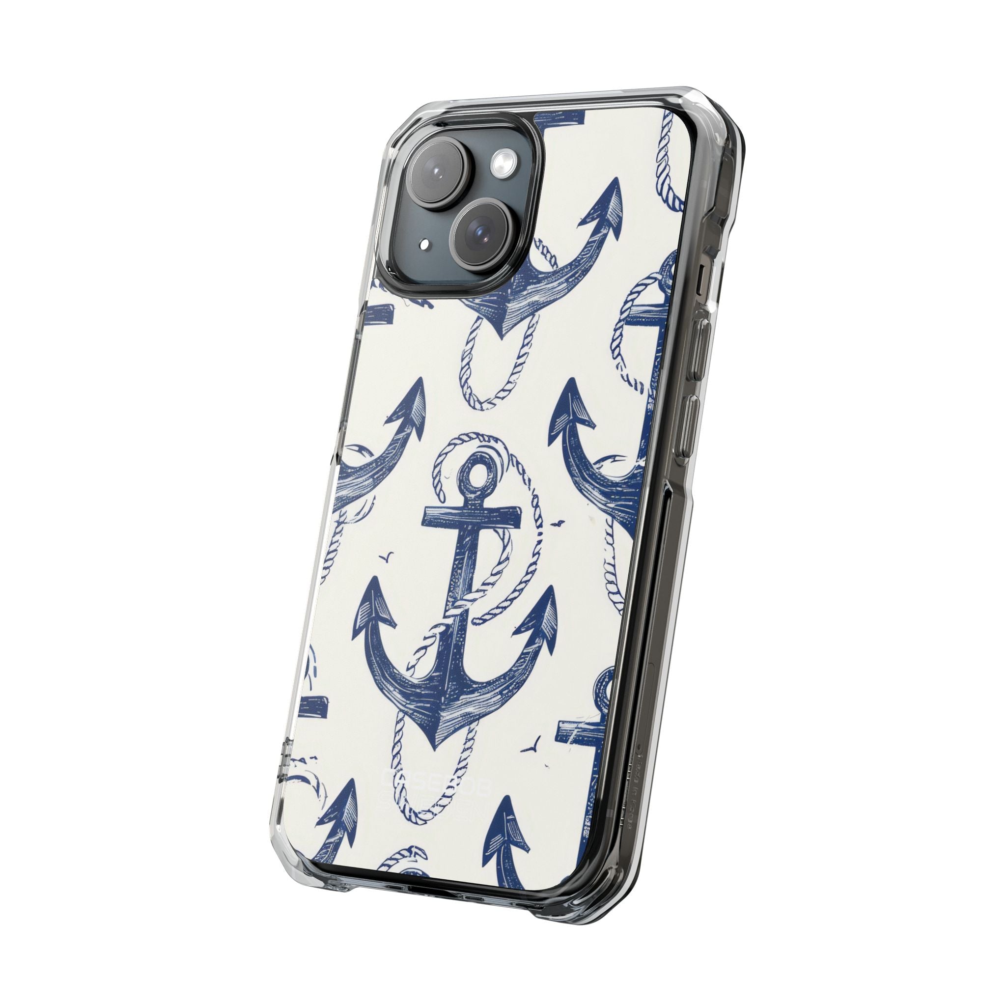 Navy Anchor Tapestry iPhone 15 - Impact Clear+