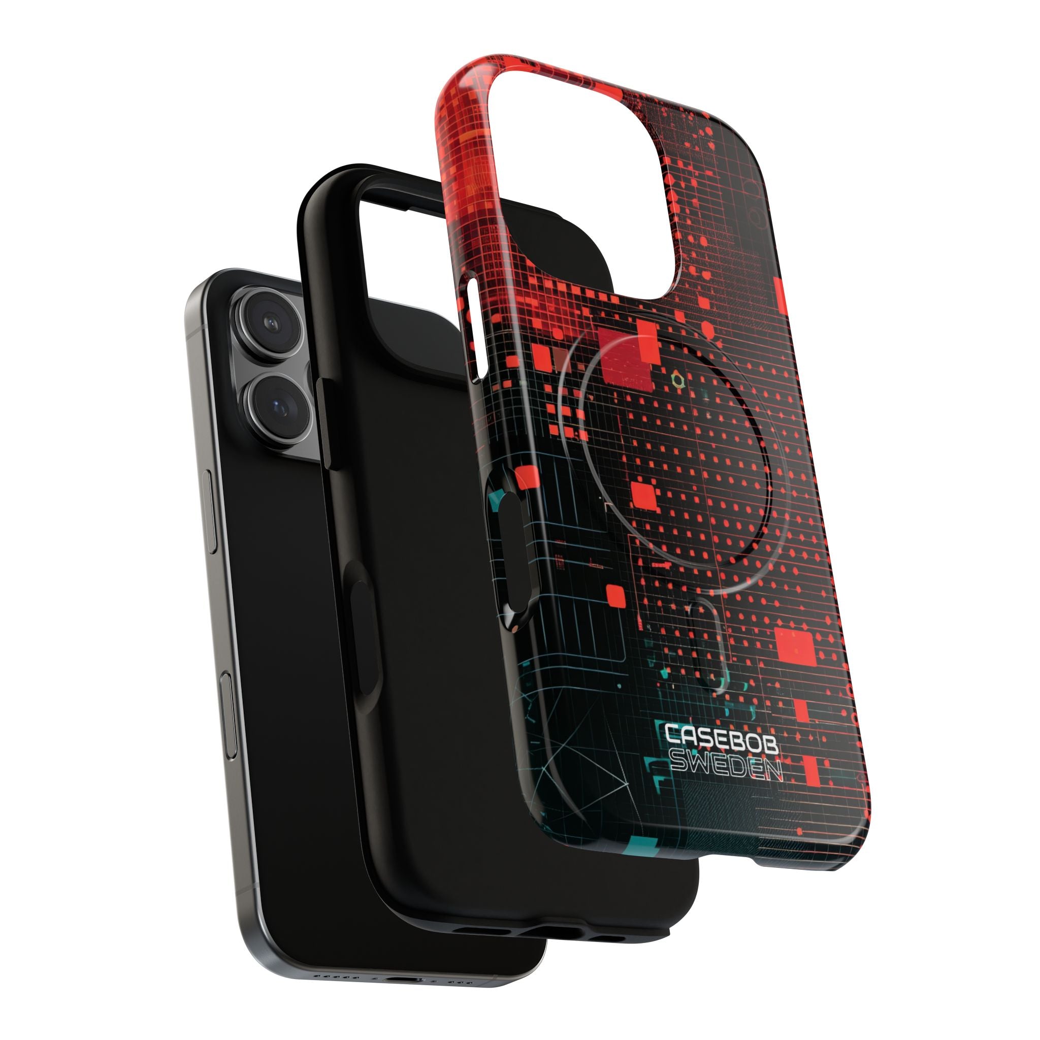Crimson Circuit Grid iPhone 16 - Tough+