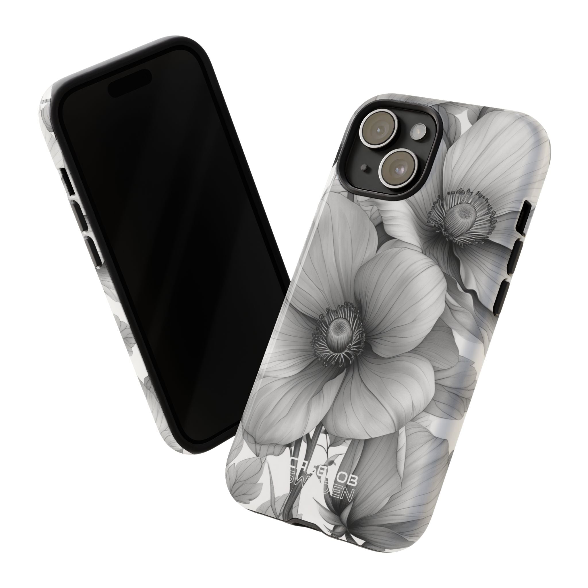 Grijstinten Bloemenharmonie iPhone 15 - Tough
