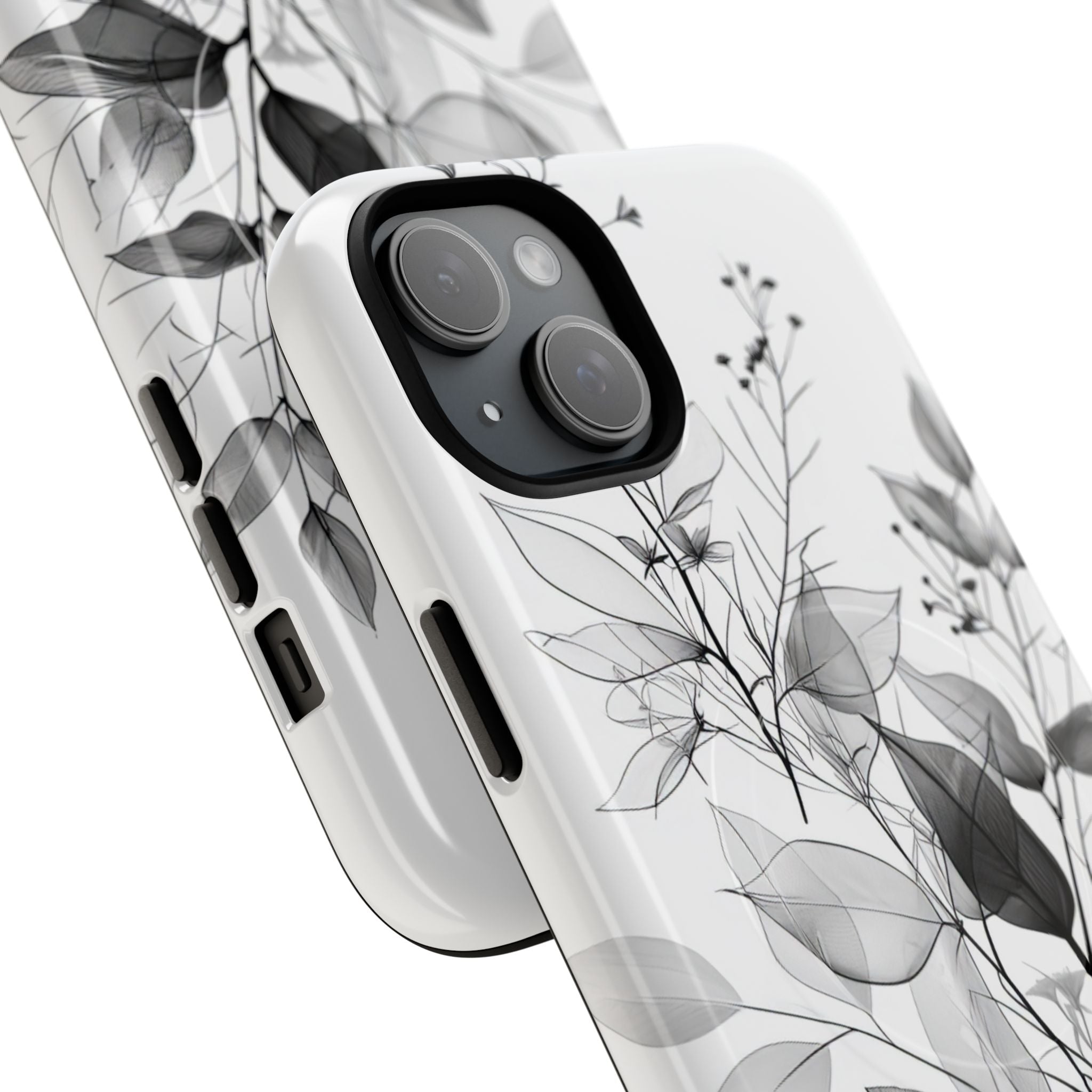 Veined Leaves Gray iPhone 15 Plus Case - Tough+