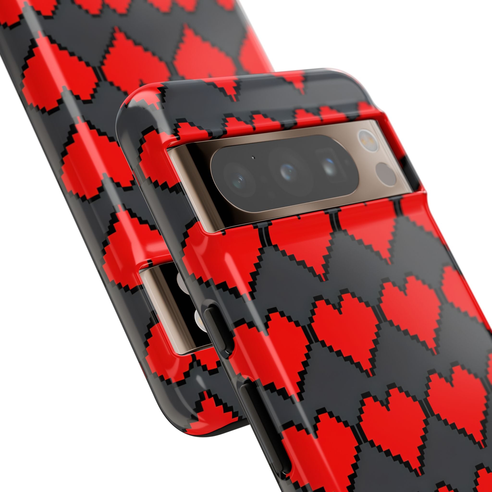 Red Heart Dark Gray Diamonds Seamless Google Pixel 8 - Tough
