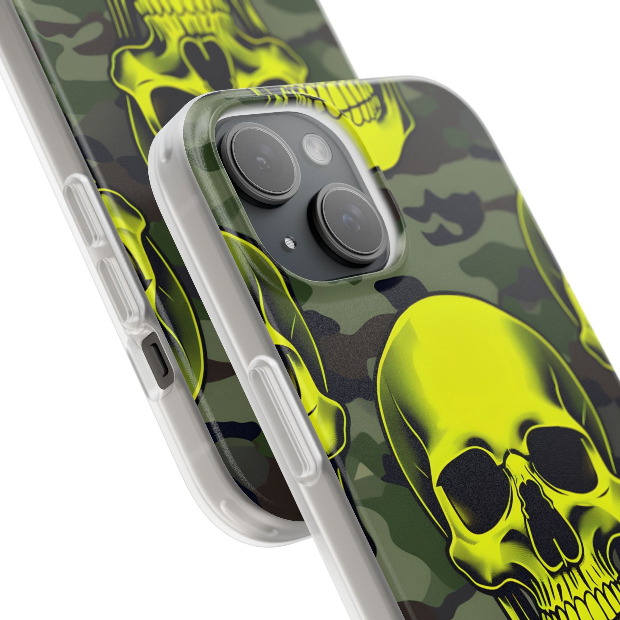 Neon Skull Camo iPhone 15 Case - Soft