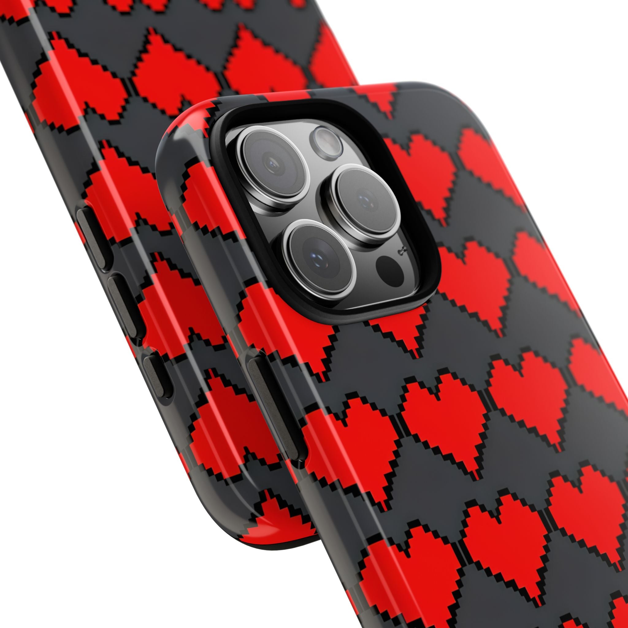Red Heart Dark Gray Diamonds Seamless iPhone 16 - Tough