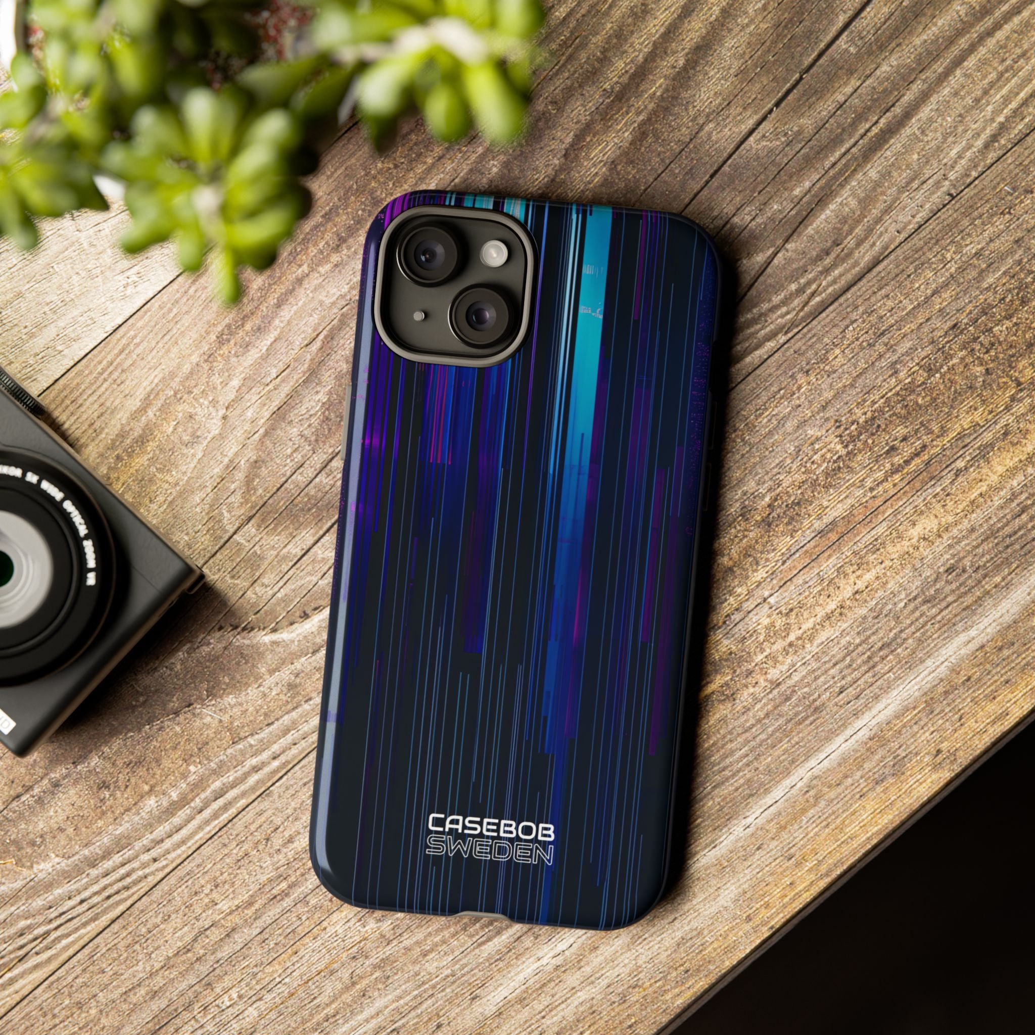 Neon Glitch Stripes iPhone 15 - Tough