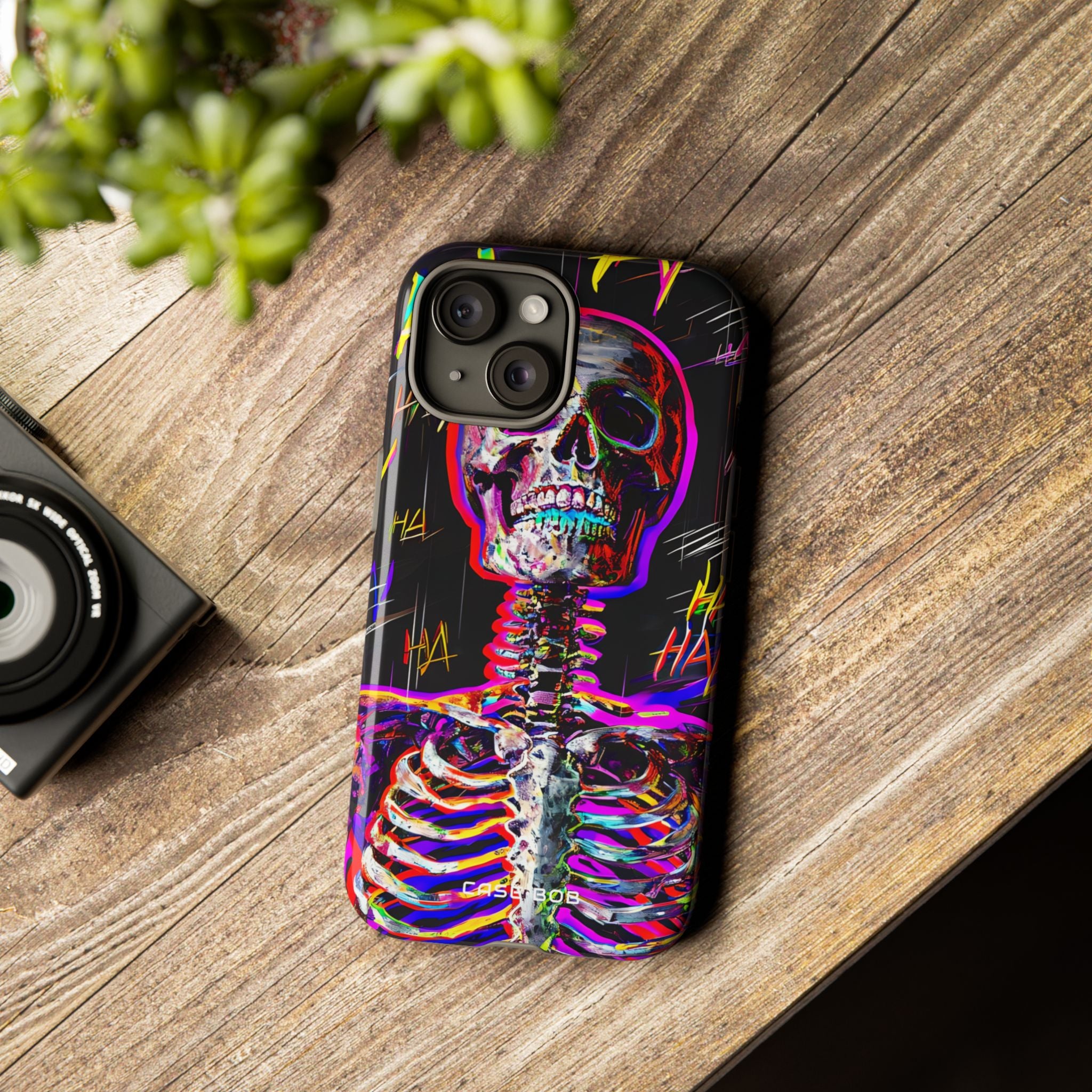 Neon Skeleton Laugh iPhone 15 Case - Tough