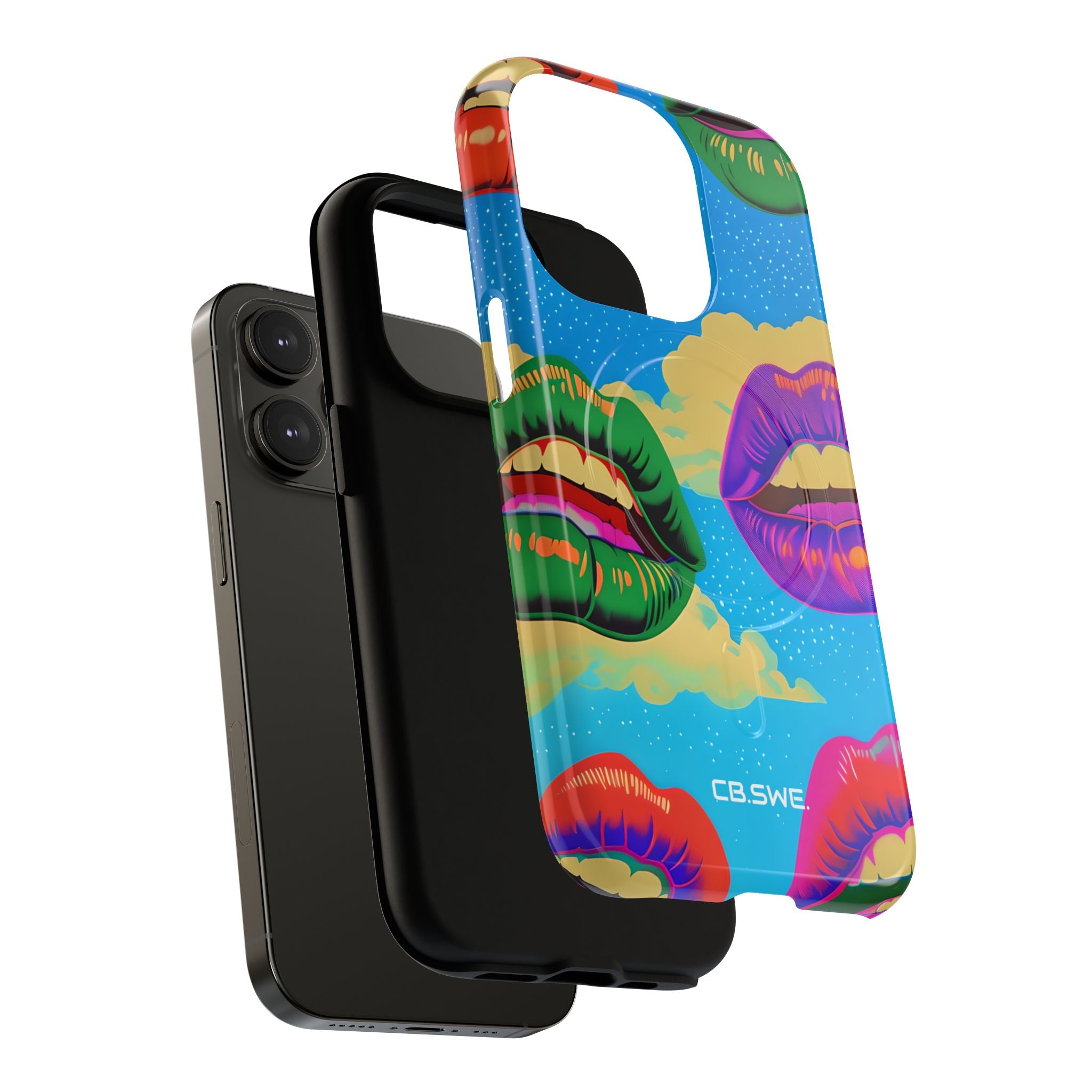 Colorful Surreal Lips Floating Bright Blue Sky iPhone 14 - Tough+