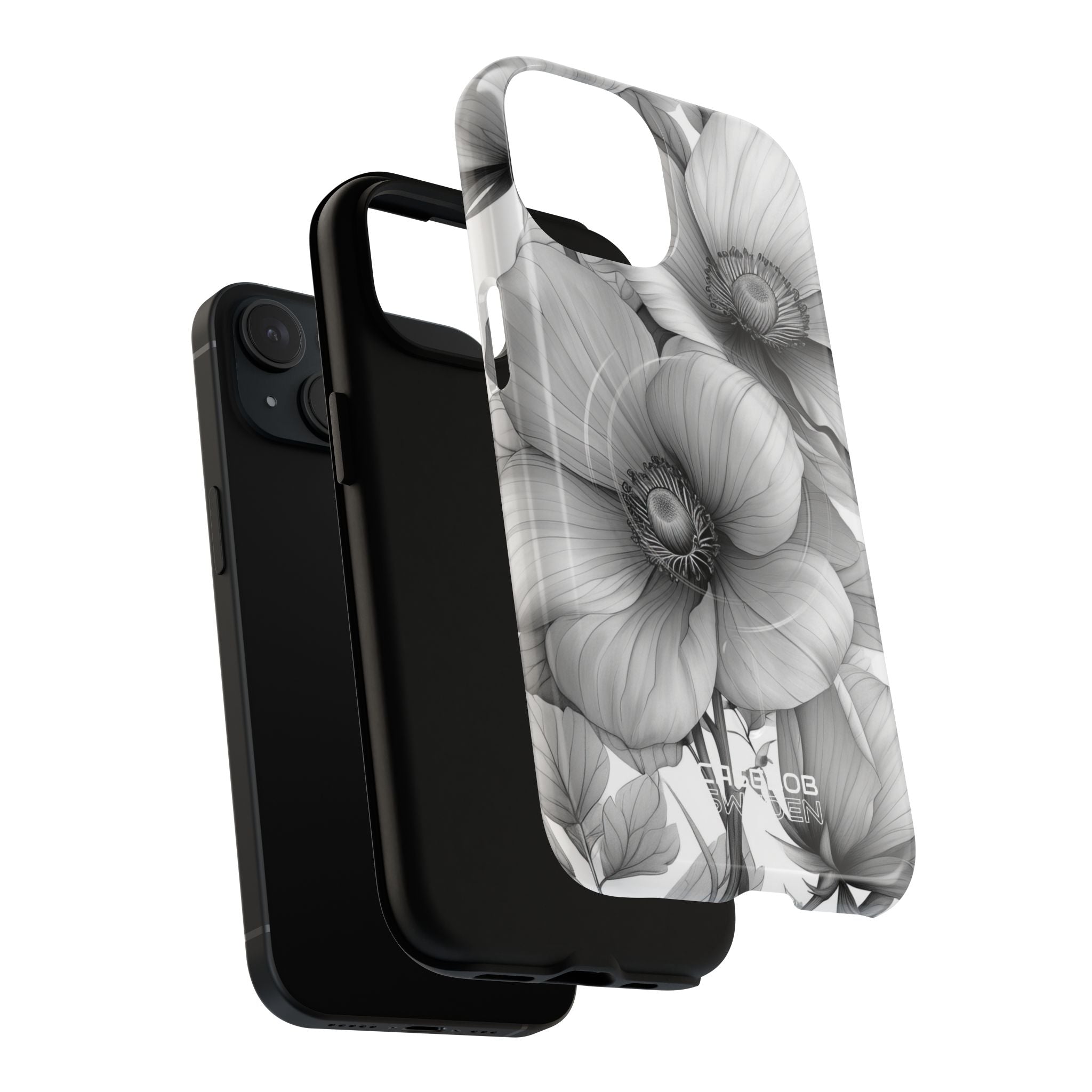 Graustufen-Blumenharmonie iPhone 15 – Robust+
