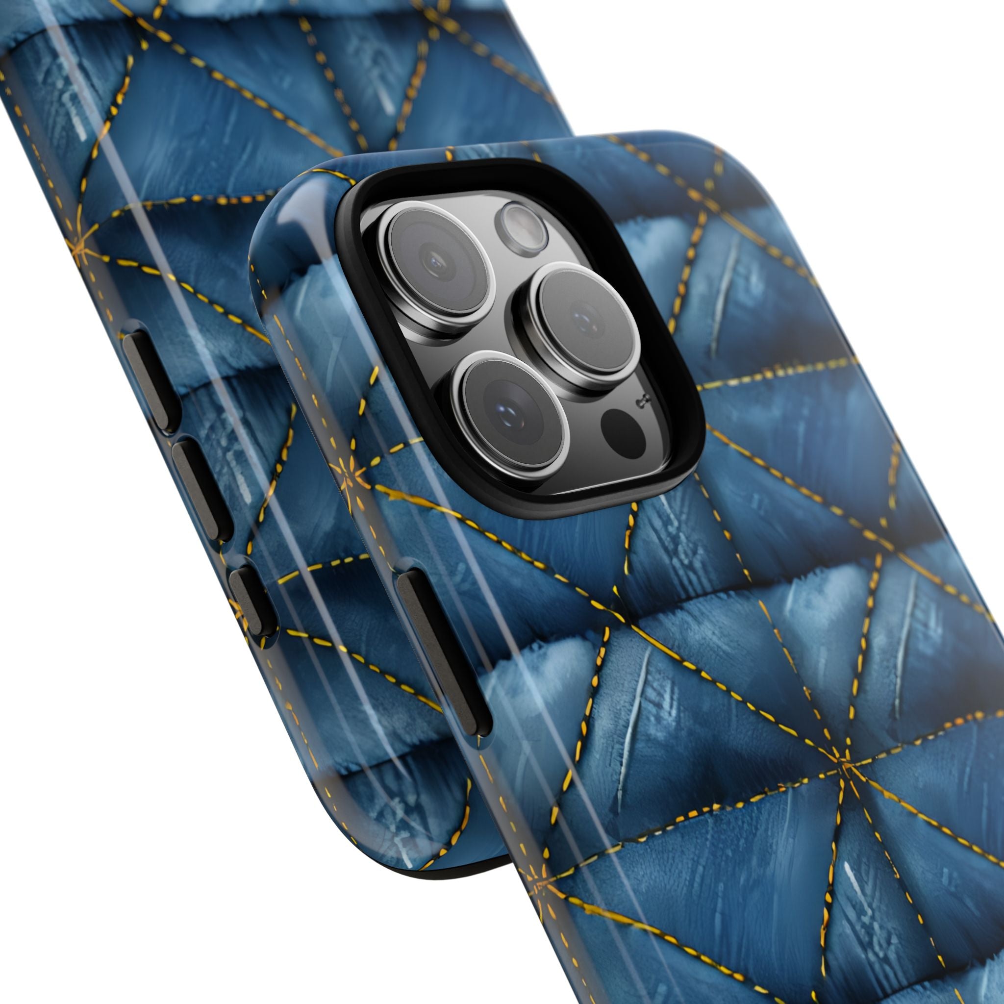 Blue Denim Quilted Yellow Stitching Seamless iPhone 16 - Tough