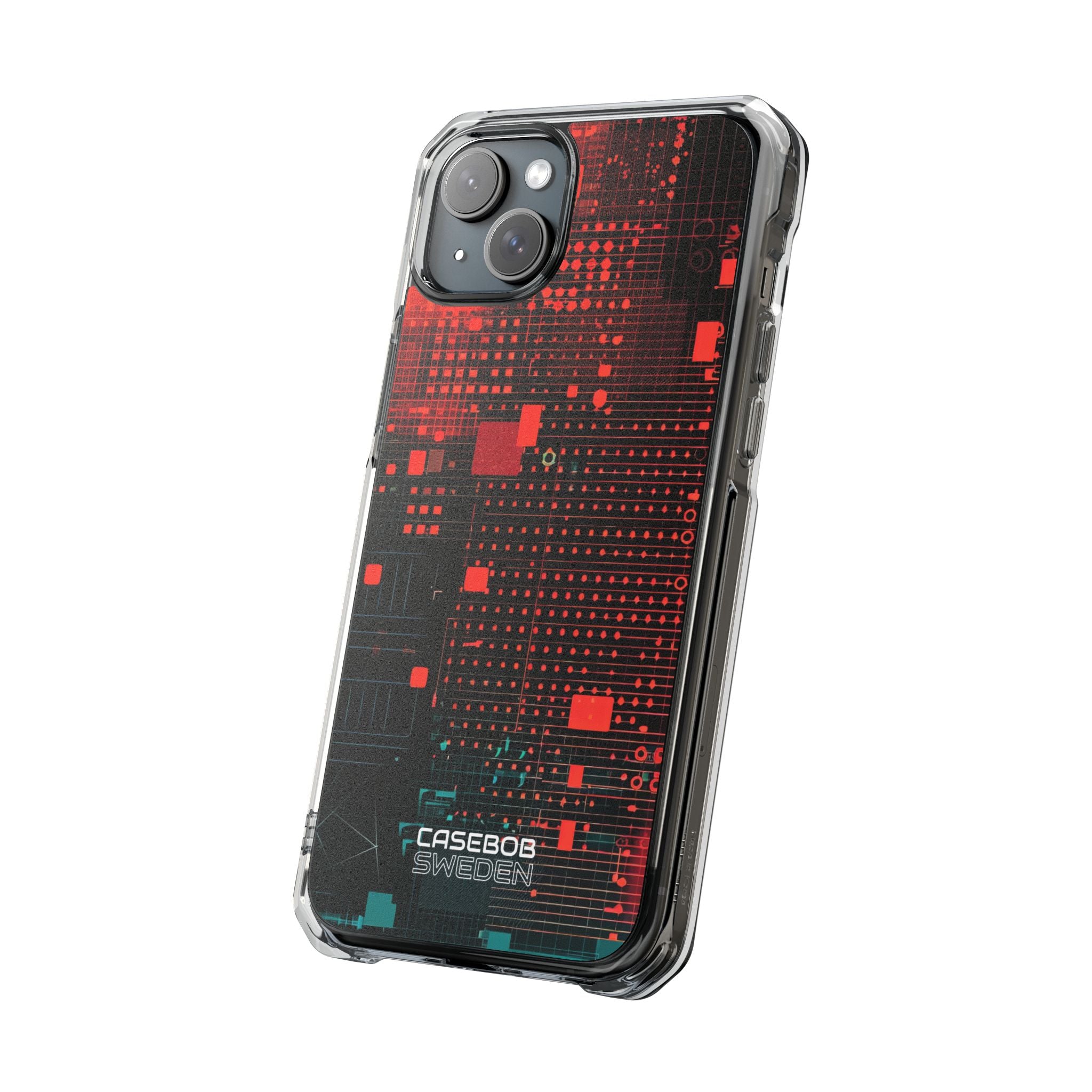 Crimson Circuit Grid iPhone 15 - Impact Clear+