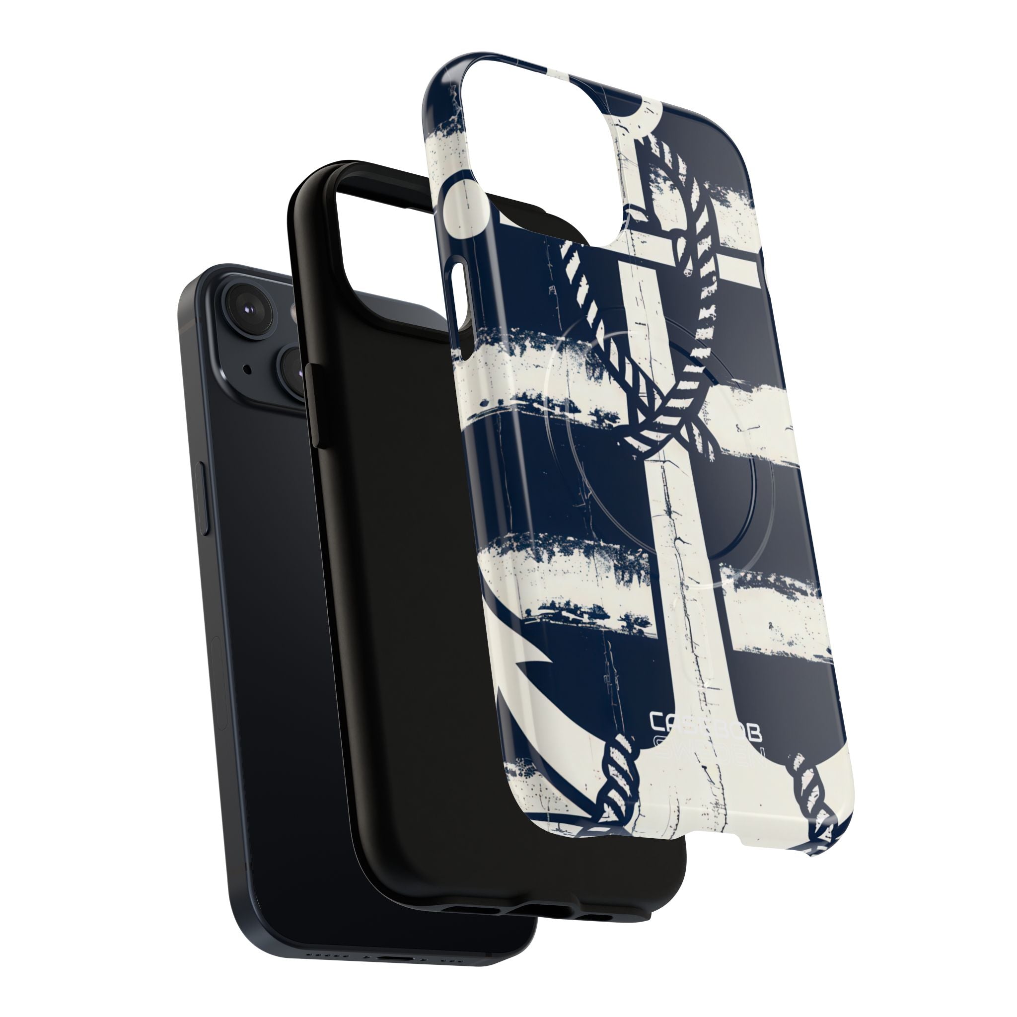 Navy Anchor Stripes iPhone 14 - Tough+
