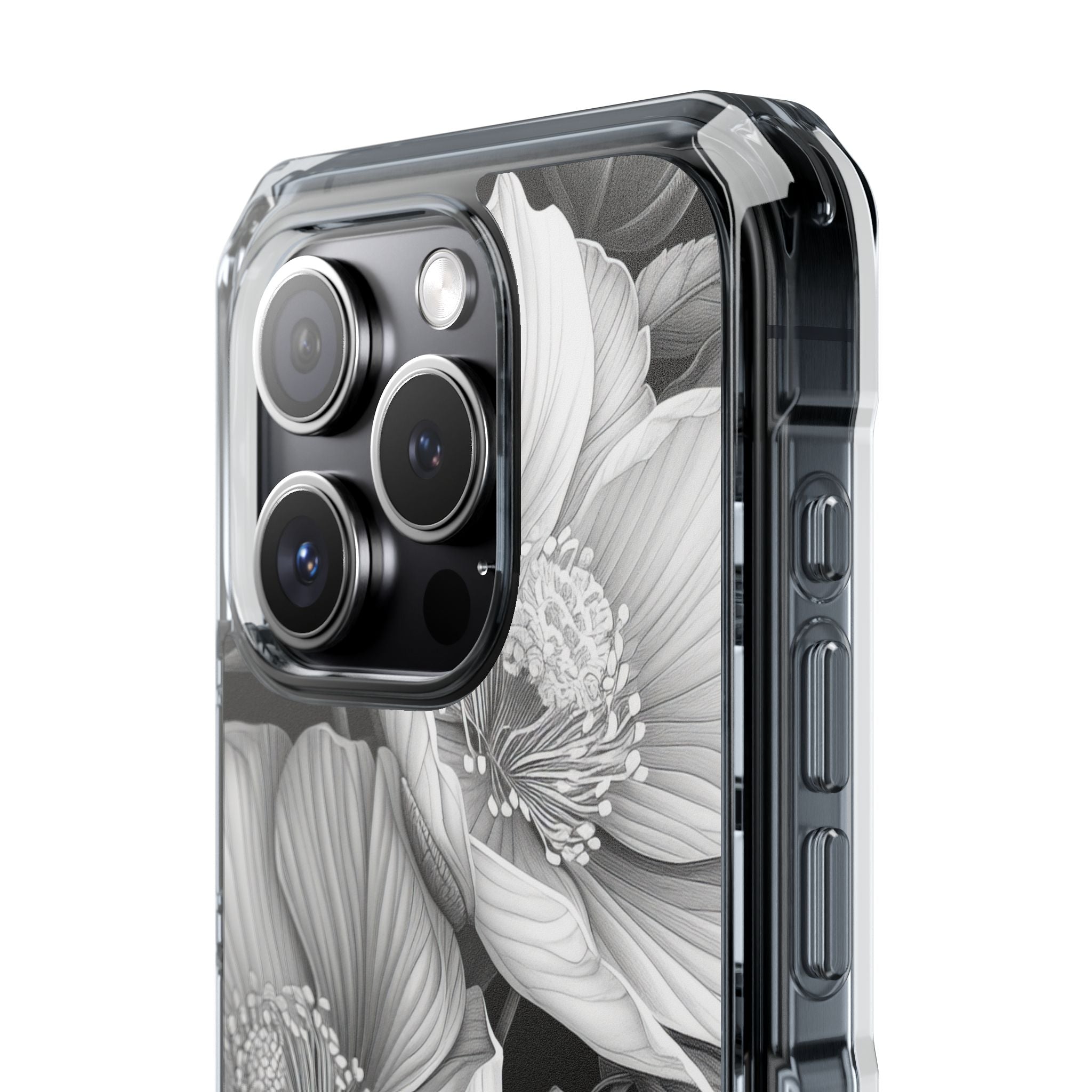 Monochrome Petal Dance iPhone 15 - Impact Clear+