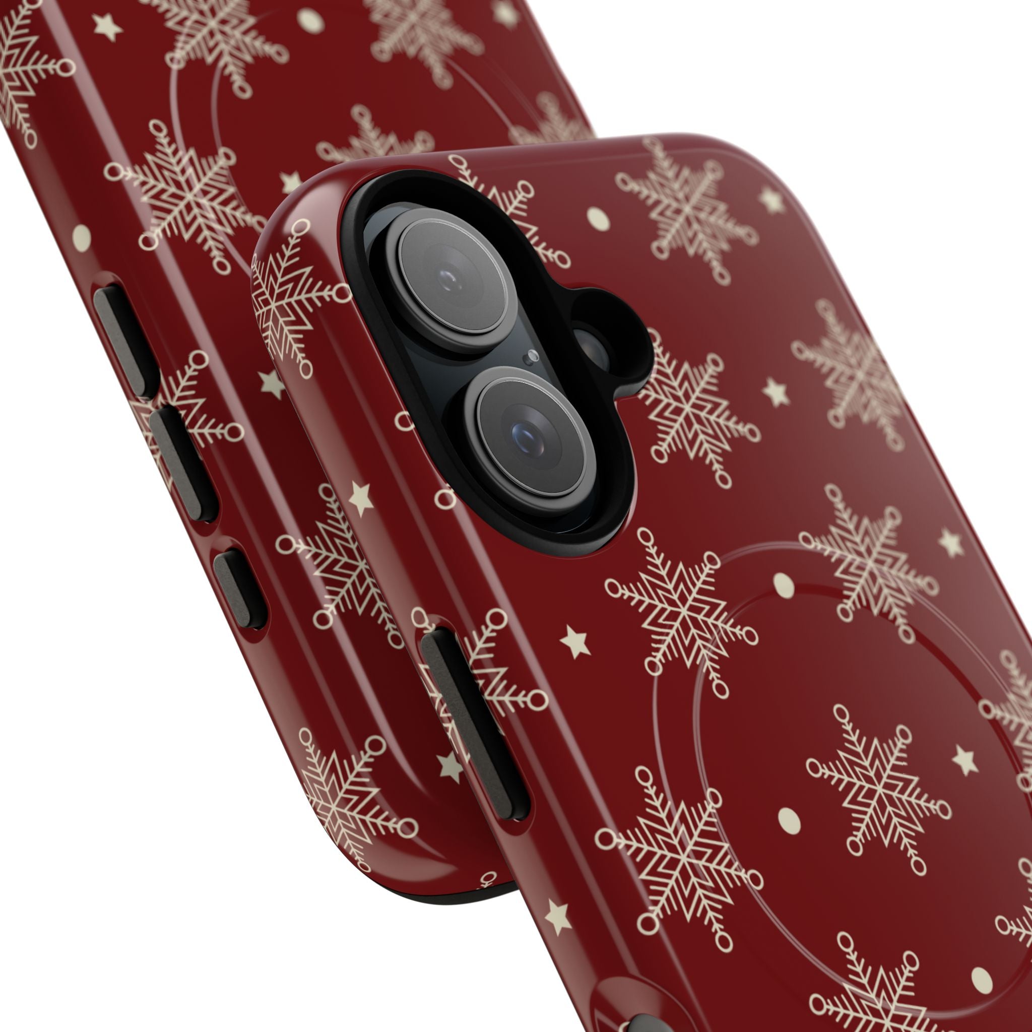 Cream Snowflake Crimson iPhone 16 Case - Tough+